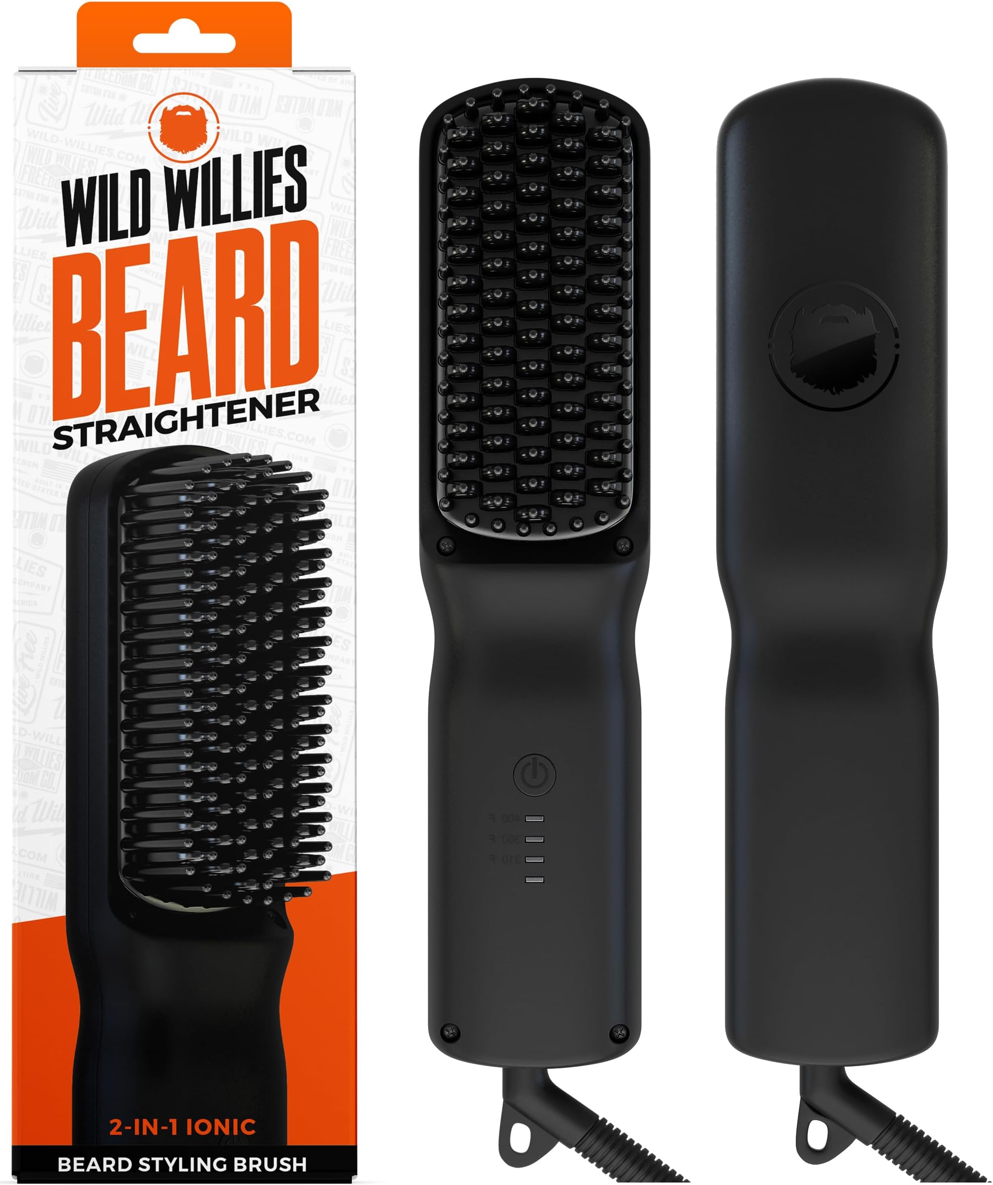 Wild Willies - Men's Beard Straightener, 3 Temperature Settings, Ceramic Tourmaline Heating Beard Powder Brush and Heating Comb, Portable, Ionic Technology, Thick Hair and