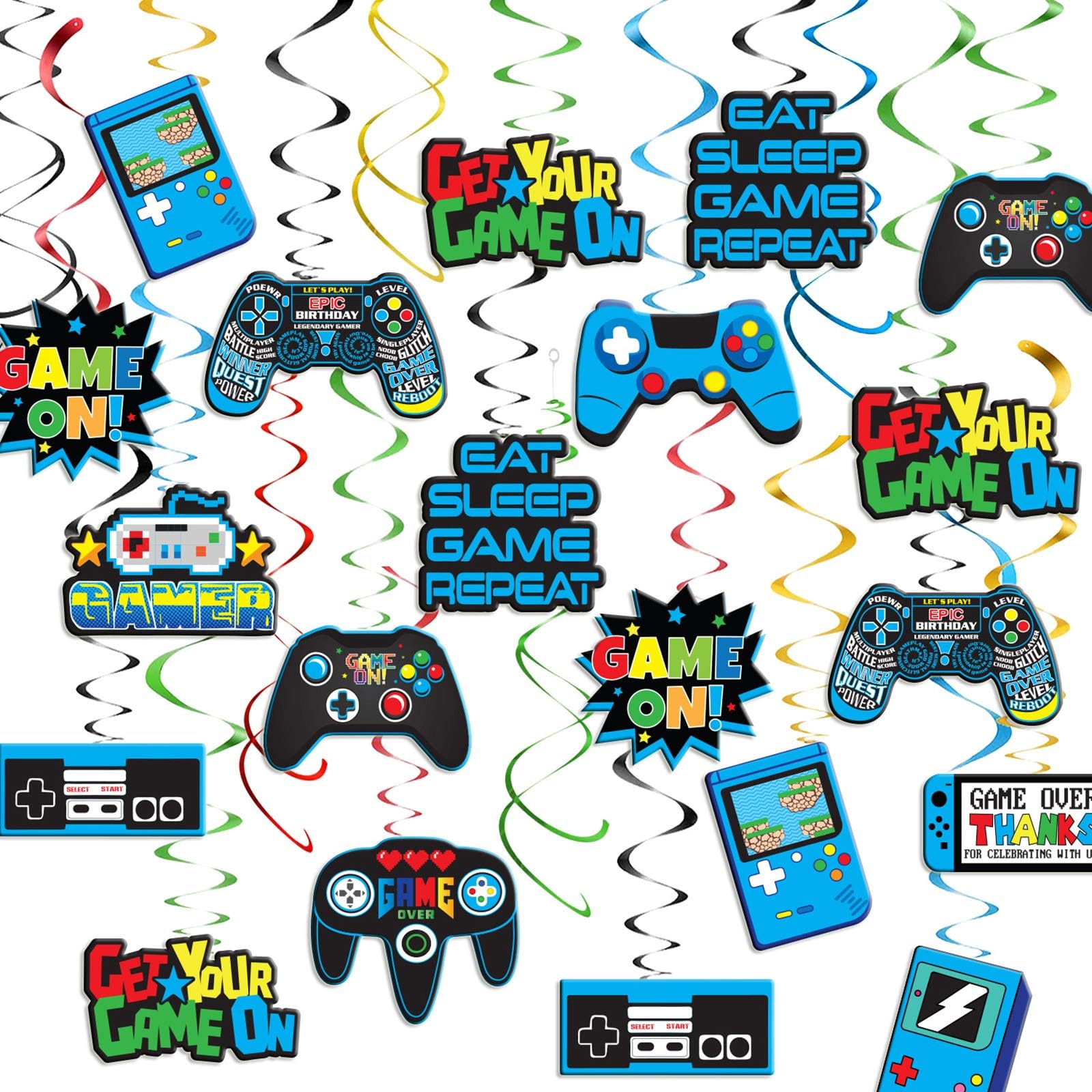 Video Game Party Supplies,Gamer Birthday Party Supplies Hanging Swirl Decorations for Video Game Birthday Party Supplies Decorations for Boy-48PCS
