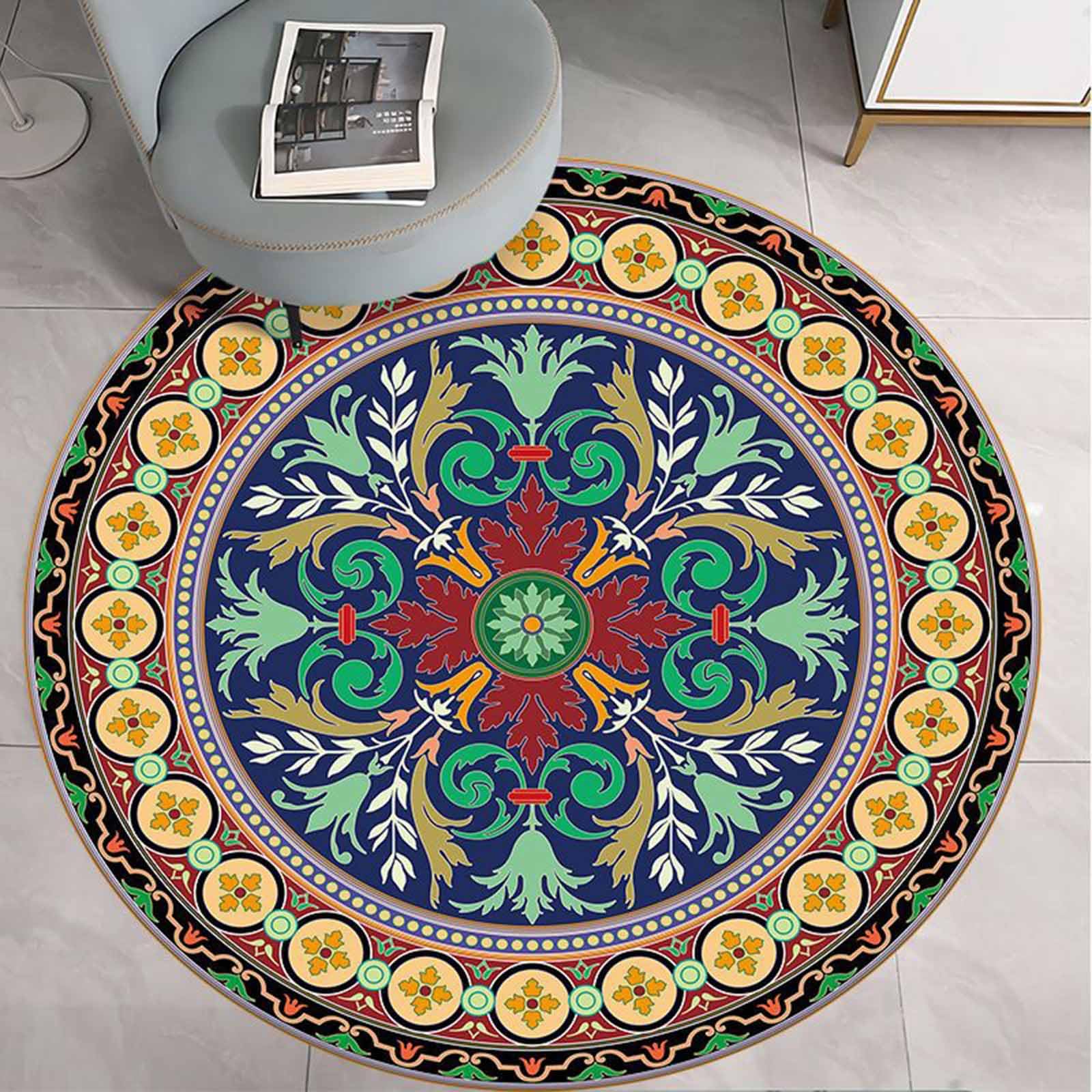 Klassische orientalische runde Teppiche für Schlafzimmer Teppich Gelb Rot Grün Schwarz 60cm 80cm 100cm 120cm 140cm 160cm 180cm 200cm große-teppiche Lounge Wohnzimmer Bodenmatte