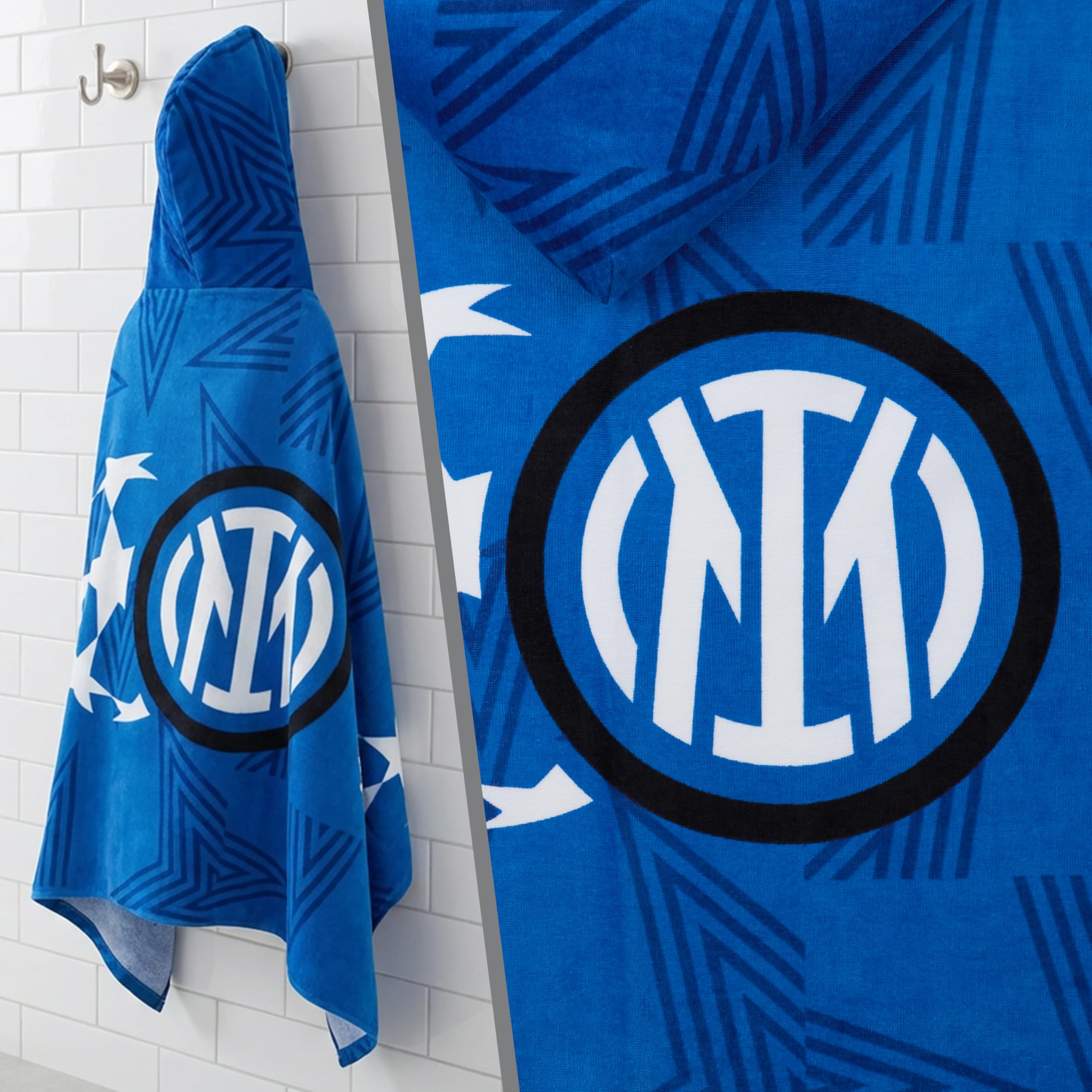 Inter Milan F.C Incappucciato Asciugamani Bagno Bambini e Adolescenti, Assorbente Asciugamano Cotone, Piscina, Nuoto e Asciugamano da Mare, Accessori Viaggio, Regalo Bambino (Marina Inter Milan)