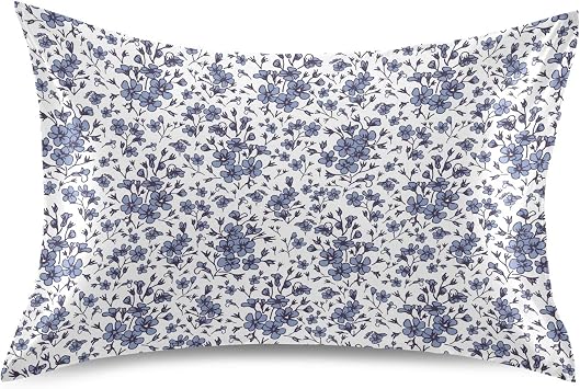 Blue Floral Satin Pillowcase, Luxury Silky Pillow Cases for Hair and Skin, Wrinkle&Fade Resistant Satin Pillow Cover with Envelope Closure 20x26 - Blue