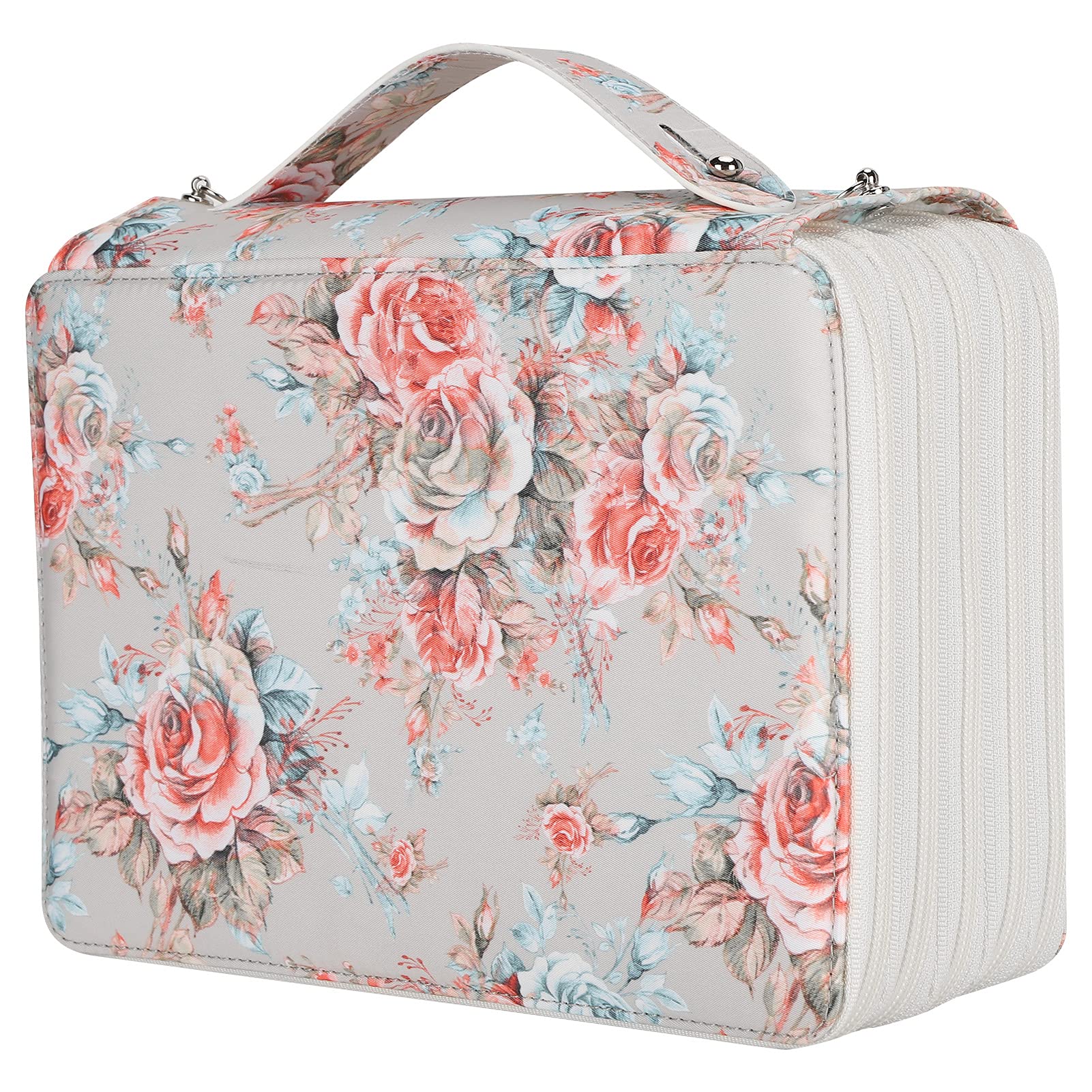 250 Slots Colored Pencil Case with Zipper Closure Large Capacity Pencil Holder PU Rose Printed Pen Organizer Storage Bag for Artist, Watercolor Pens, Markers (Midi Rose)