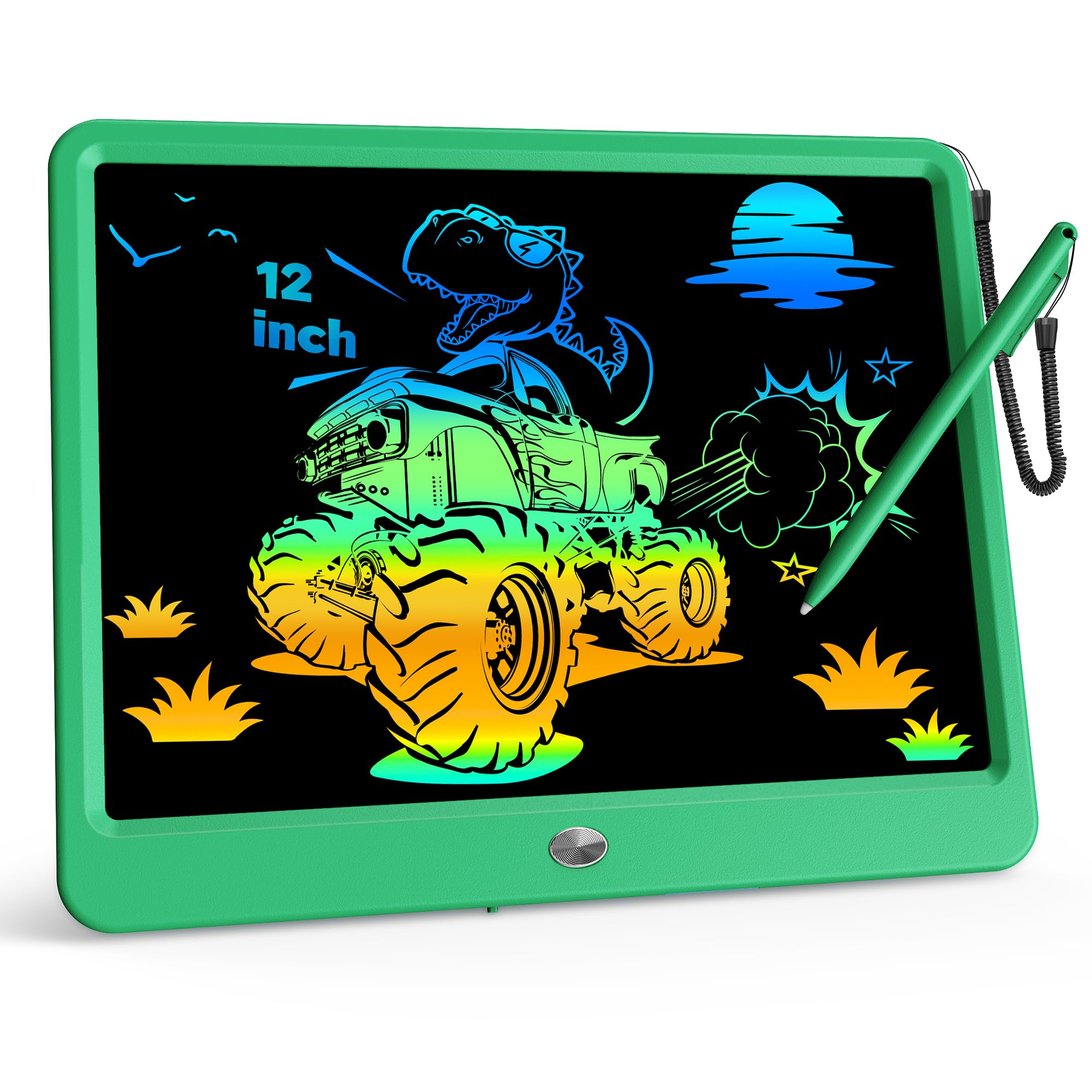 KOKODI 12 Inch LCD Writing Tablet with Anti-Lost Stylus Erasable Doodle Board Colorful Toddler Drawing Pad Car Travel School Games Toys for 3 4 5 6 7 8 Kids Birthday Gift for Girls Boys Adults Green