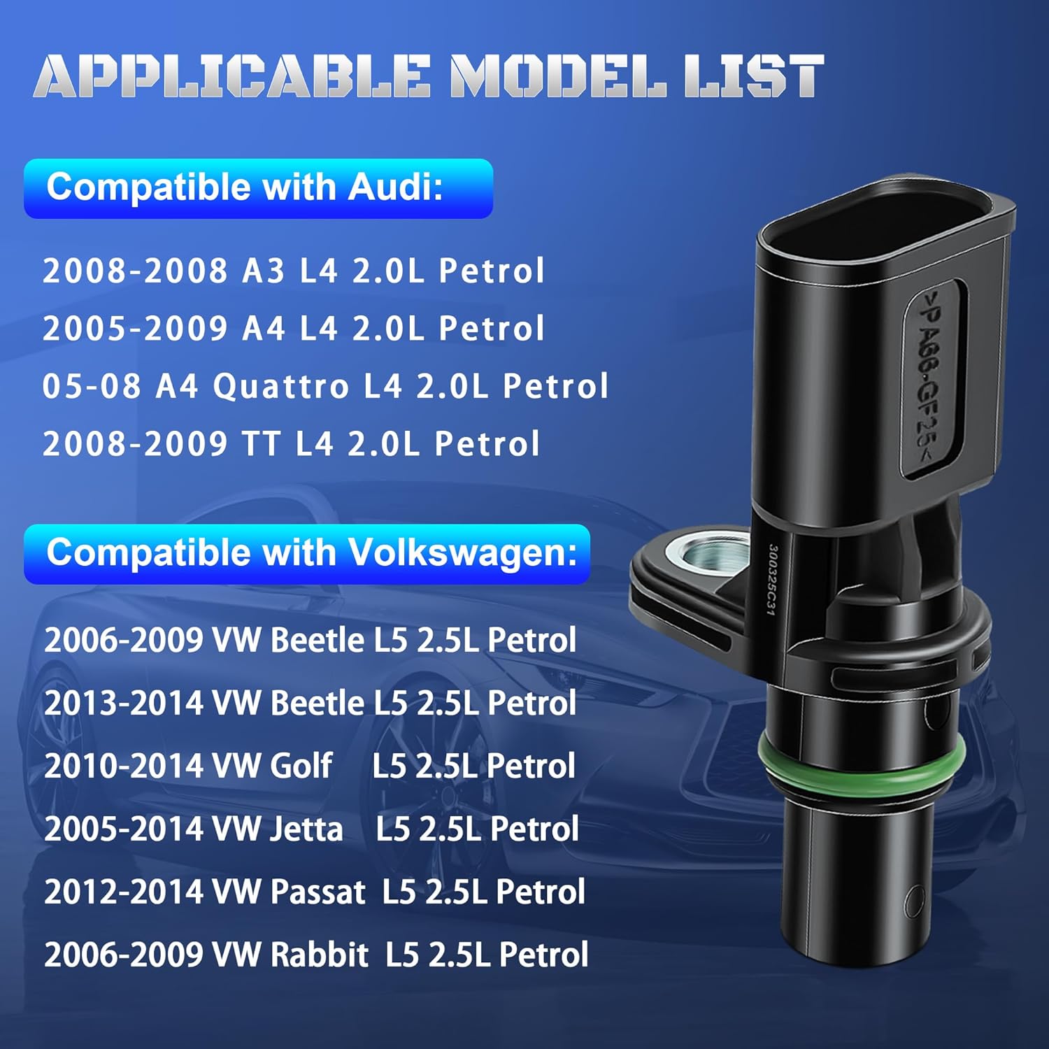 Engine Camshaft Position Sensor Compatible with VW Jetta Beetle Golf Passat Rabbit 2.5L 2006-2009 2010 2011 2012 2013 2014, Audi A4 2.0L 2005-2009 & TT 2008-2009 Replaces 07K907601, 07K907601A