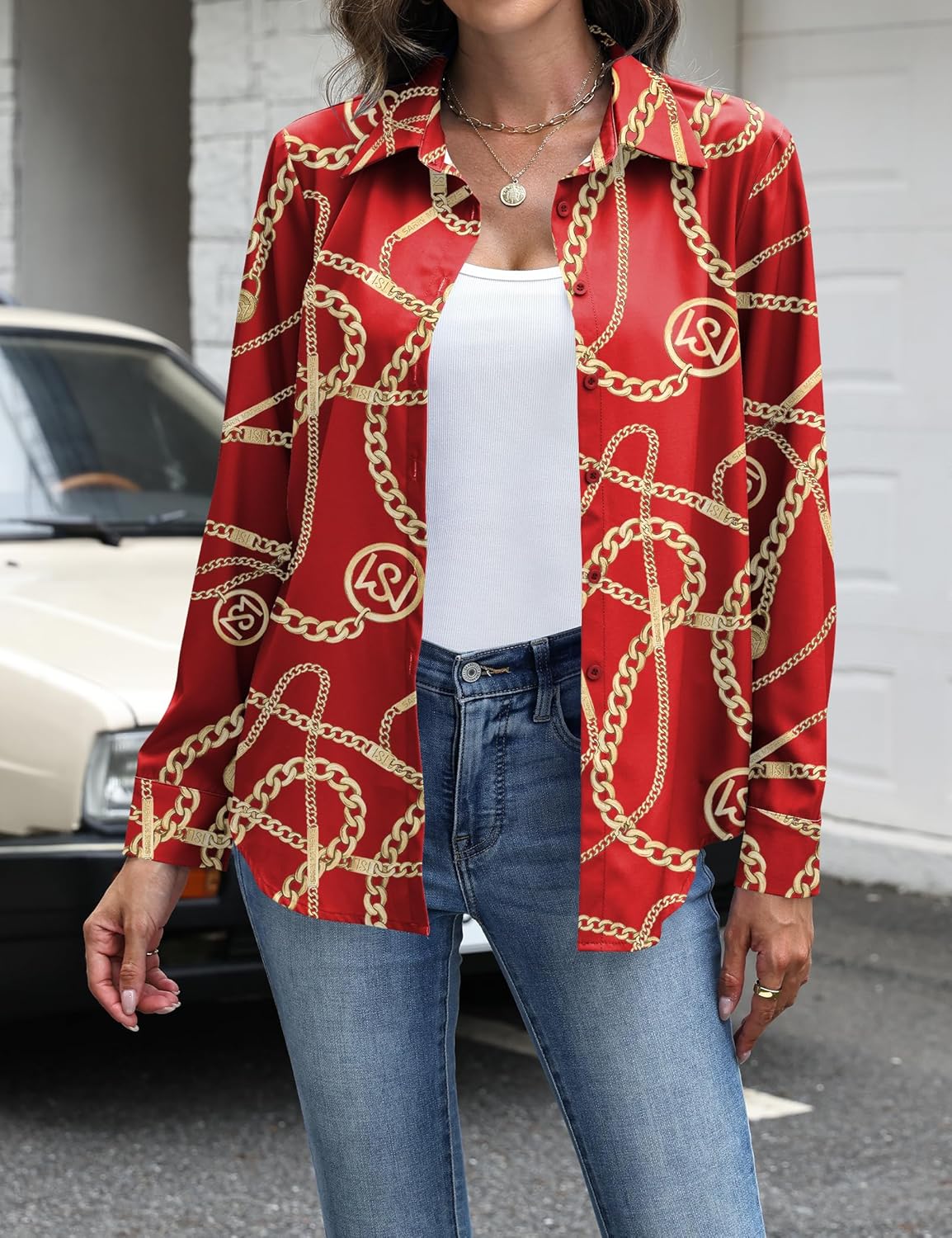 Sarin Mathews Button Down Shirts for Women Dressy Casual Long Sleeve Blouses Printed Collared Business Work Tops - Image 4