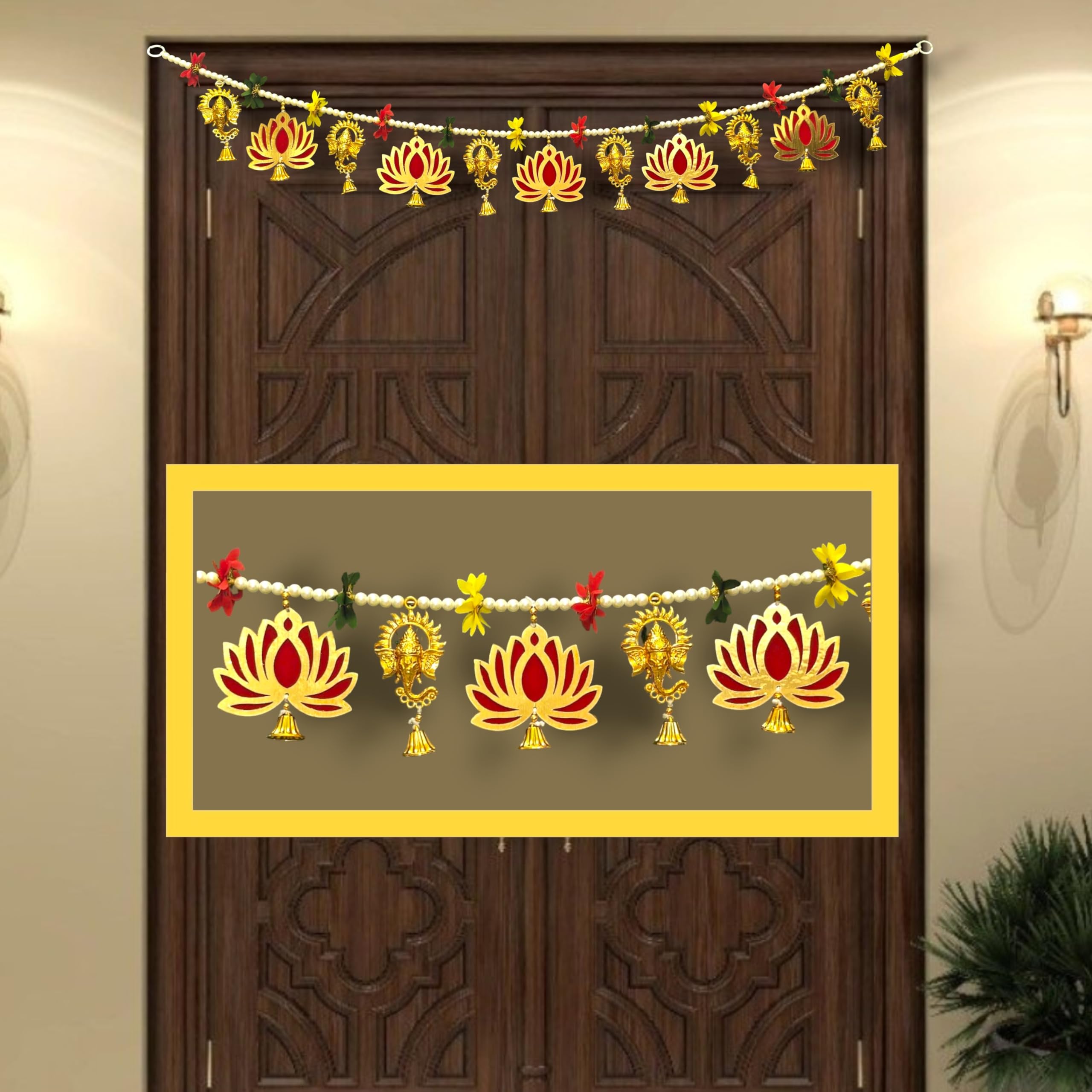 Rajasthan Kraft Decorative Toran for Door Entrance | 40 Inch, Lotus & Ganesh Hanging Bandhanwar | Decorative Door Toran for Diwali, Wedding, Pooja, Housewarming | Traditional Indian Home Decor