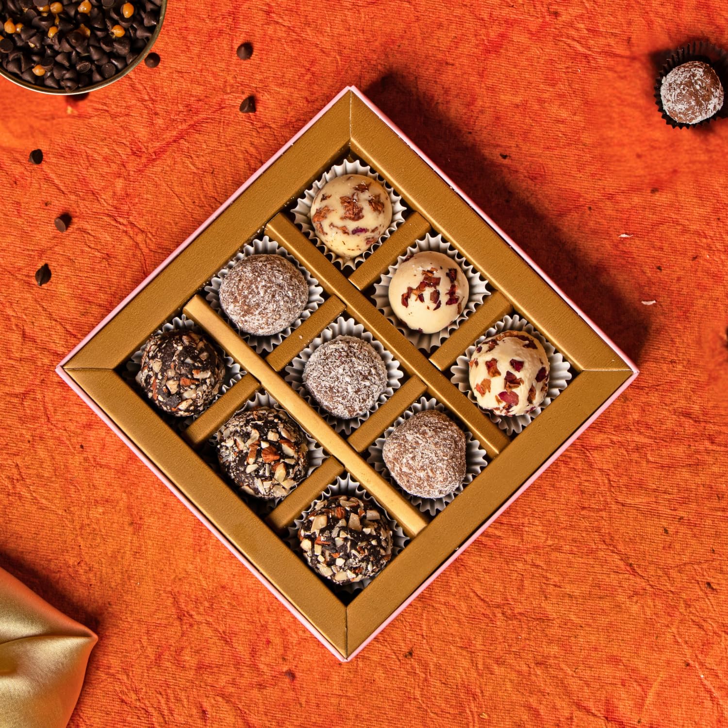 Dream a Dozen Maharani Truffle Gift Box | Luxury Diwali & Wedding Invitation Return Gift | Assorted Dry Fruit, Rose & Coconut Truffles with Greeting Card I Gift Hamper for Employees, Family and Friends with 5 flavours Inside I Indian Gourmet Chocolate Substitute for Mithai and Sweets Box I Corporate Diwali Gifts for Clients & Employees-image-45