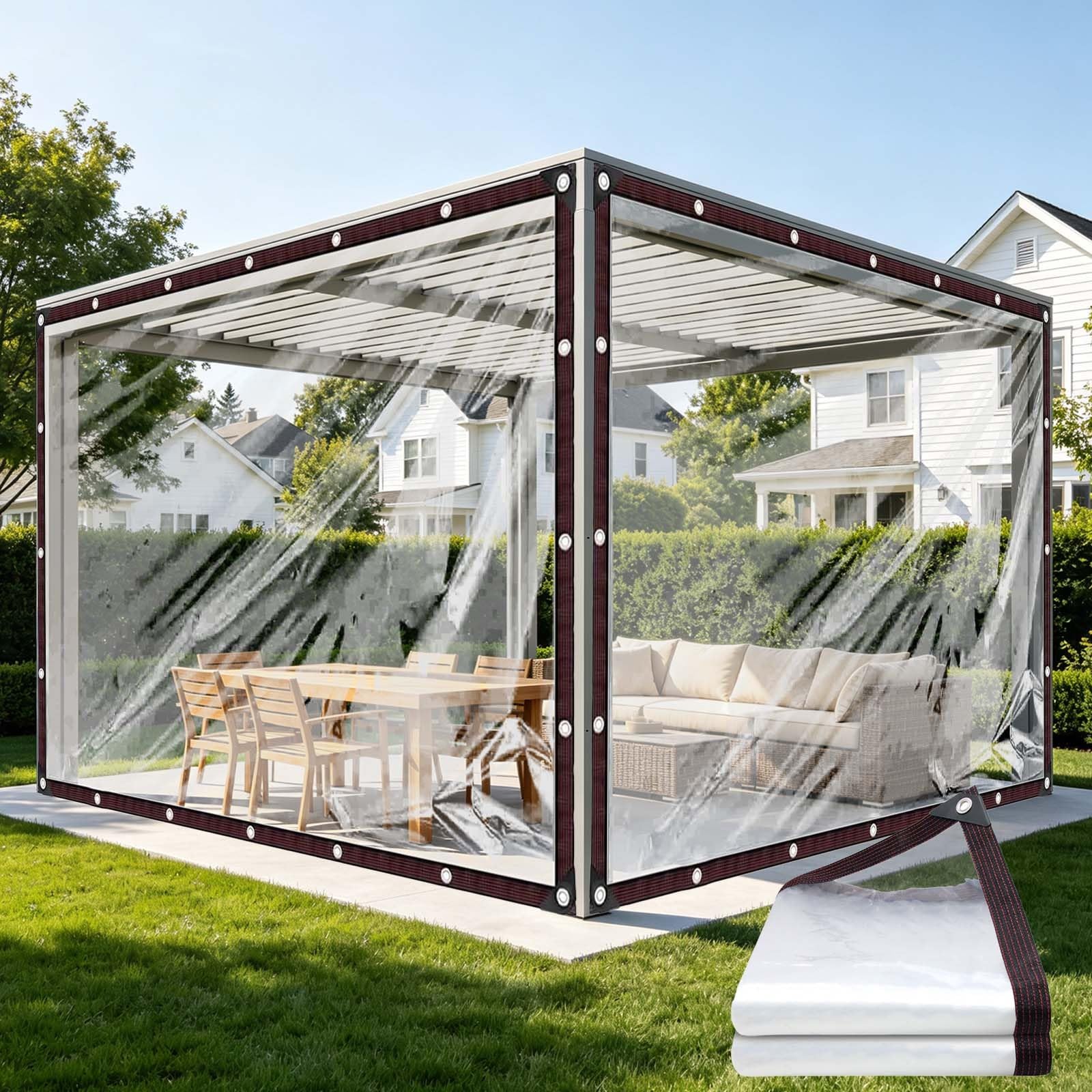 Lona para muebles de jardín impermeable y transparente para proteger cenadores y leña