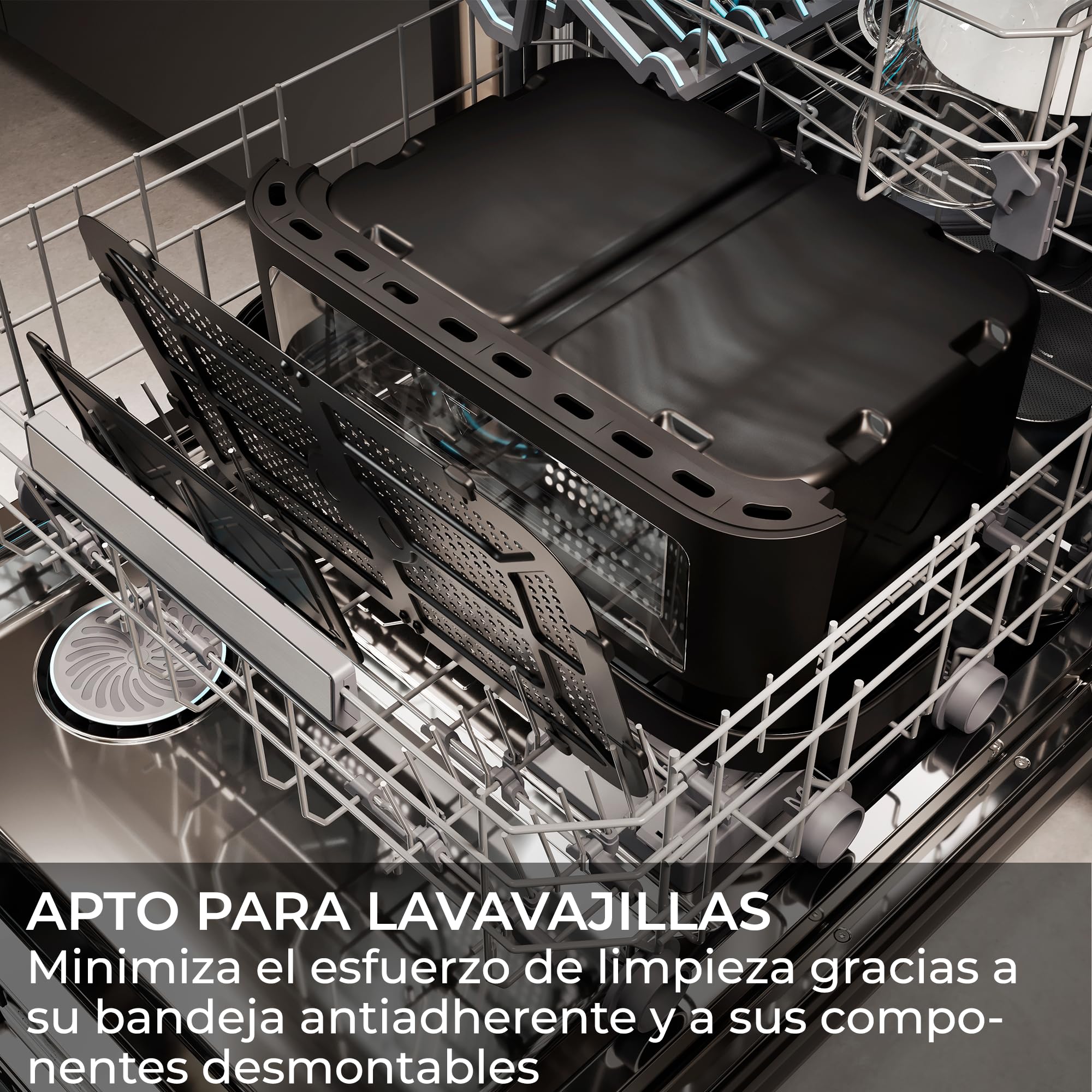 Haier Freidora de Aire Doble Cajón Flex 11L con Divisor y Ventana, 8 en 1: Air Fry, Grill, Asar, Hornear, Secar, Recalentar, Descongelar, Cocción Lenta, Sync, Antiadherente, Lavavajillas [HAF3ADW]