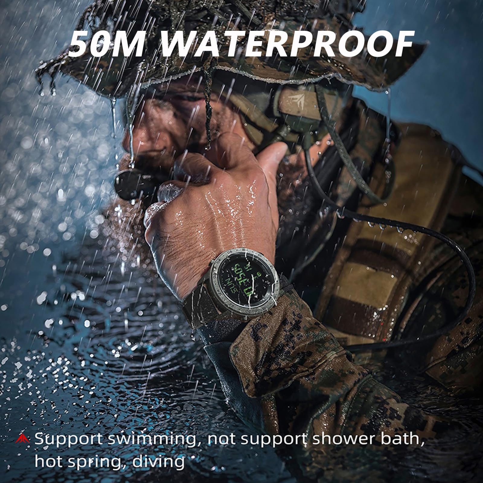 findtime Montre Militaire Étanche 3ATM - Podomètre, Boussole, Tracker d'Activité pour Homme/Femme/Enfant - Sport/Randonnée