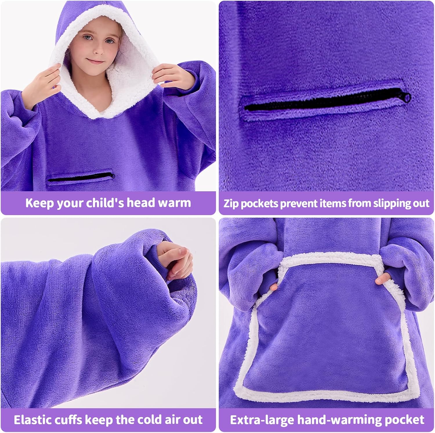 IFNOW Wearable Blanket Hoodie For Kids, Blanket Hoodie For Kids With Hood And Pockets, Girls Oversized Blankets Gift for Boys - Image 3