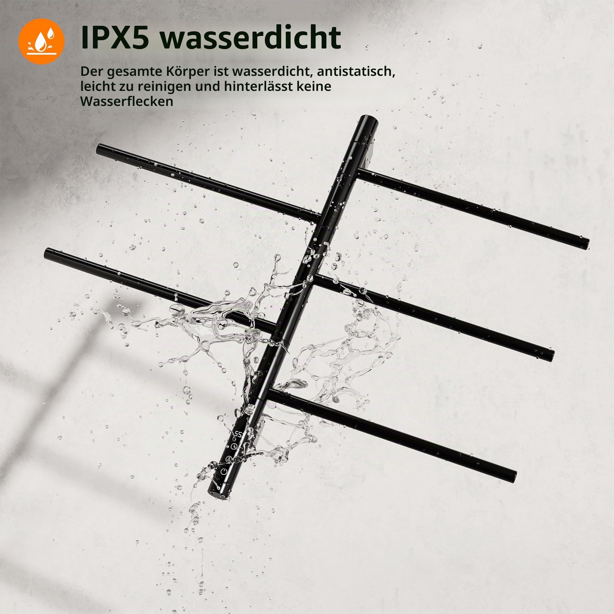Badheizkörper Elektrisch, 415x680mm, 85W, 180° Drehung Handtuchheizkörper Elektrisch, Schwarz Handtuchheizkörper, Heizkörper Bad, Badheizkörper Handtuchhalter, mit Timer und Thermostat-G63 WiFi Black