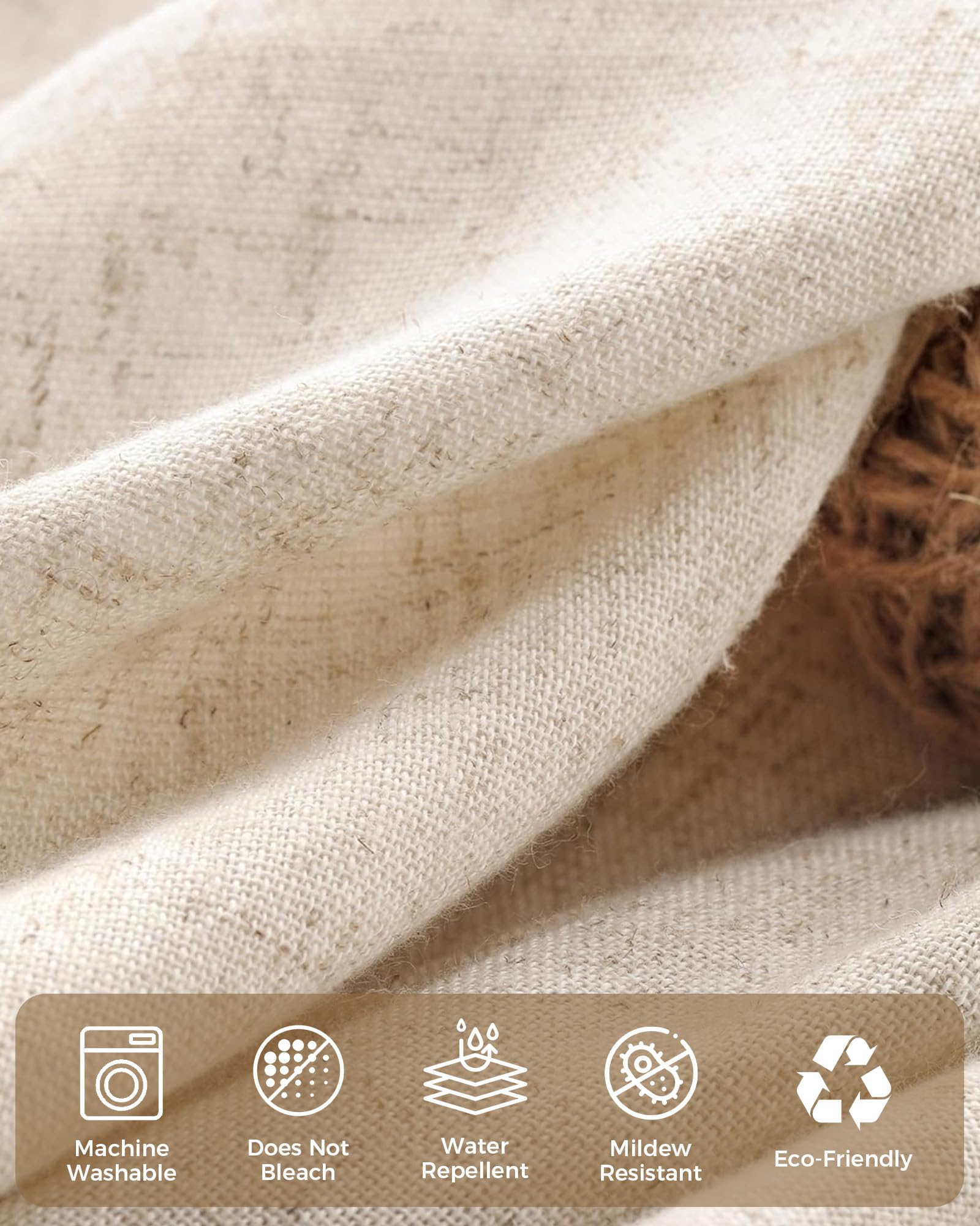 Tenda da Doccia in Lino Beige 180x200 cm – Impermeabile, Antimuffa e Antibatterica, Tessuto Pesante 180GSM con Orlo Zavorrato, Lavabile Tenda da doccia, con 12 Ganci per Bagno