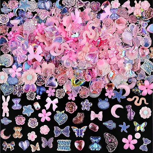 100 dijes de resina 3D de mariposa para uñas, melocotón, corazón, rosa, flor, lazo, conejo, serpiente, ciervo, múltiples formas, arte de uñas,