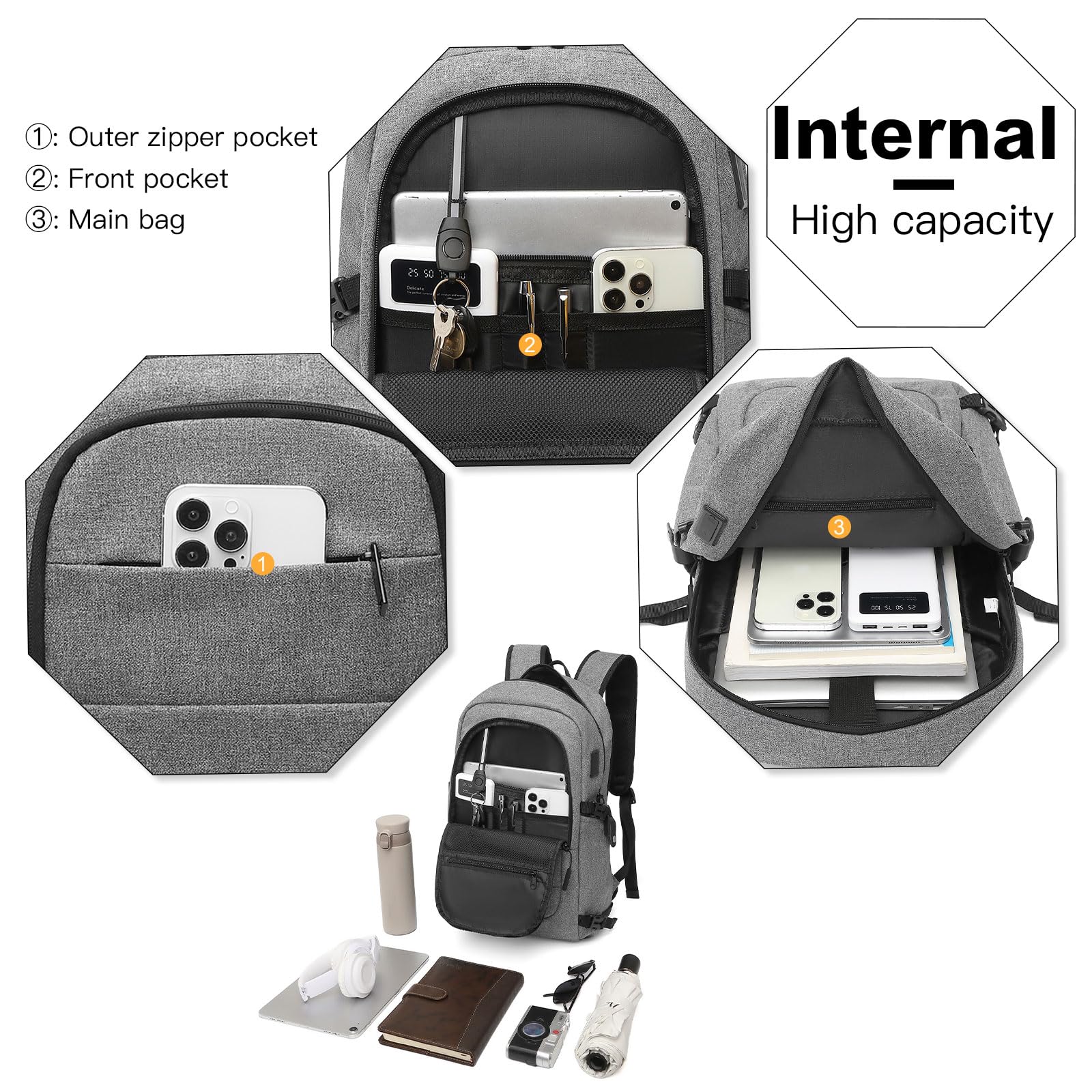 KONO Zaino Uomo per PC Portatile 15.6 Pollici Antifurto da viaggio, Zaino Porta PC con Caricatore USB Impermeabile, Computer Notebook Borse per Viaggio Ufficio Scuola
