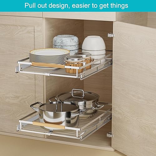 Miniatura 7 de iPEGTOP Organizador de cajones de gabinete extraíble estantes deslizantes extensibles de despensa almacenamiento resistente para cocina baño ancho