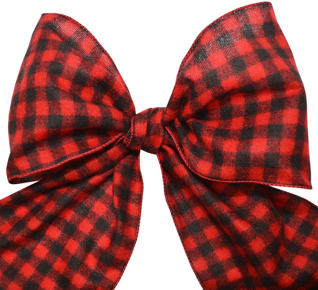 Morex Ribbon Wired Flannel Buffalo Plaid Ribbon, 6 inches by 100 Feet, Red/Black