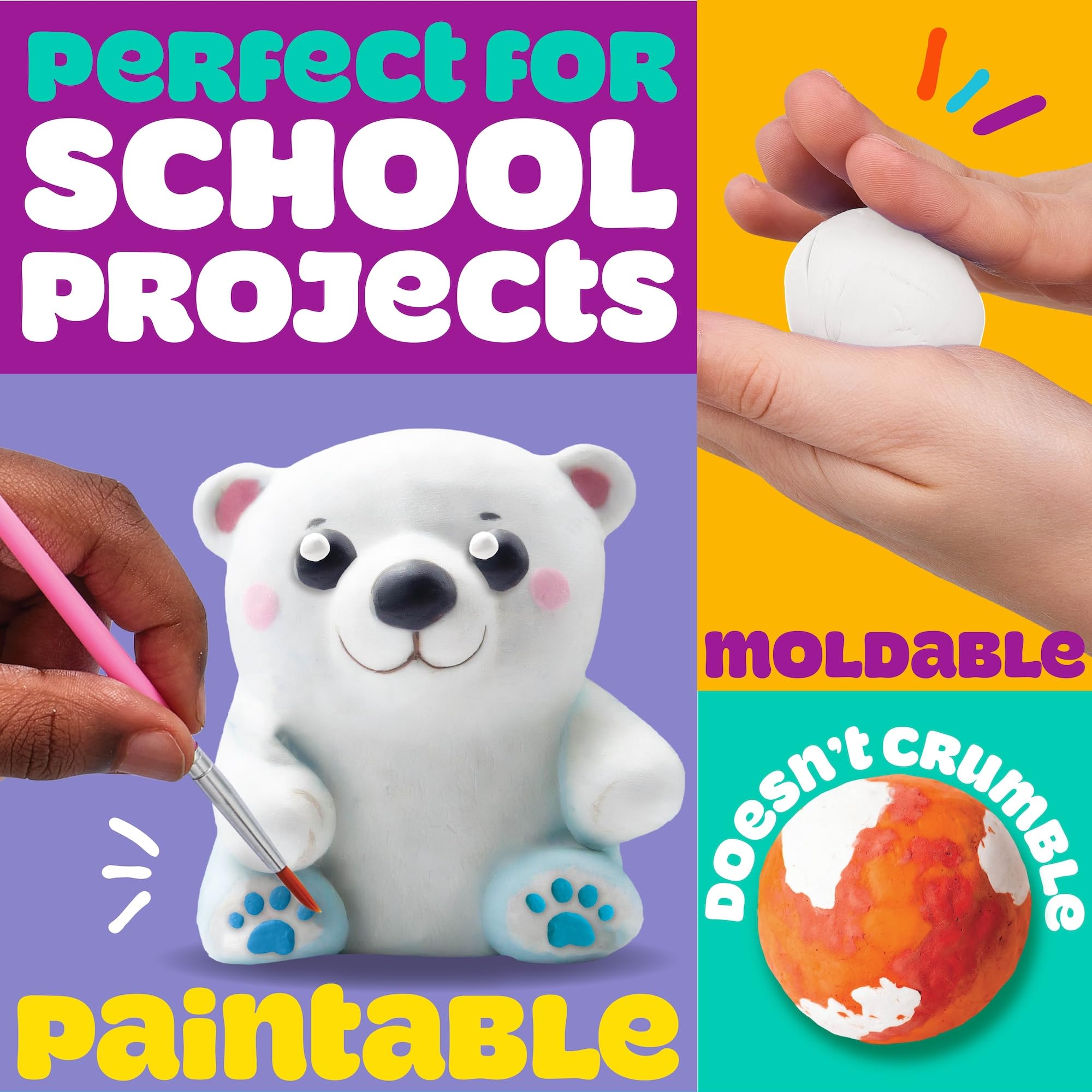 Play-Doh Secchio di argilla bianca ad aria secca, 1,134 g, 5 argille essiccanti all'aria in sacchetti richiudibili, non richiede cottura, con guida ai progetti e conservazione portatile, scolpire e