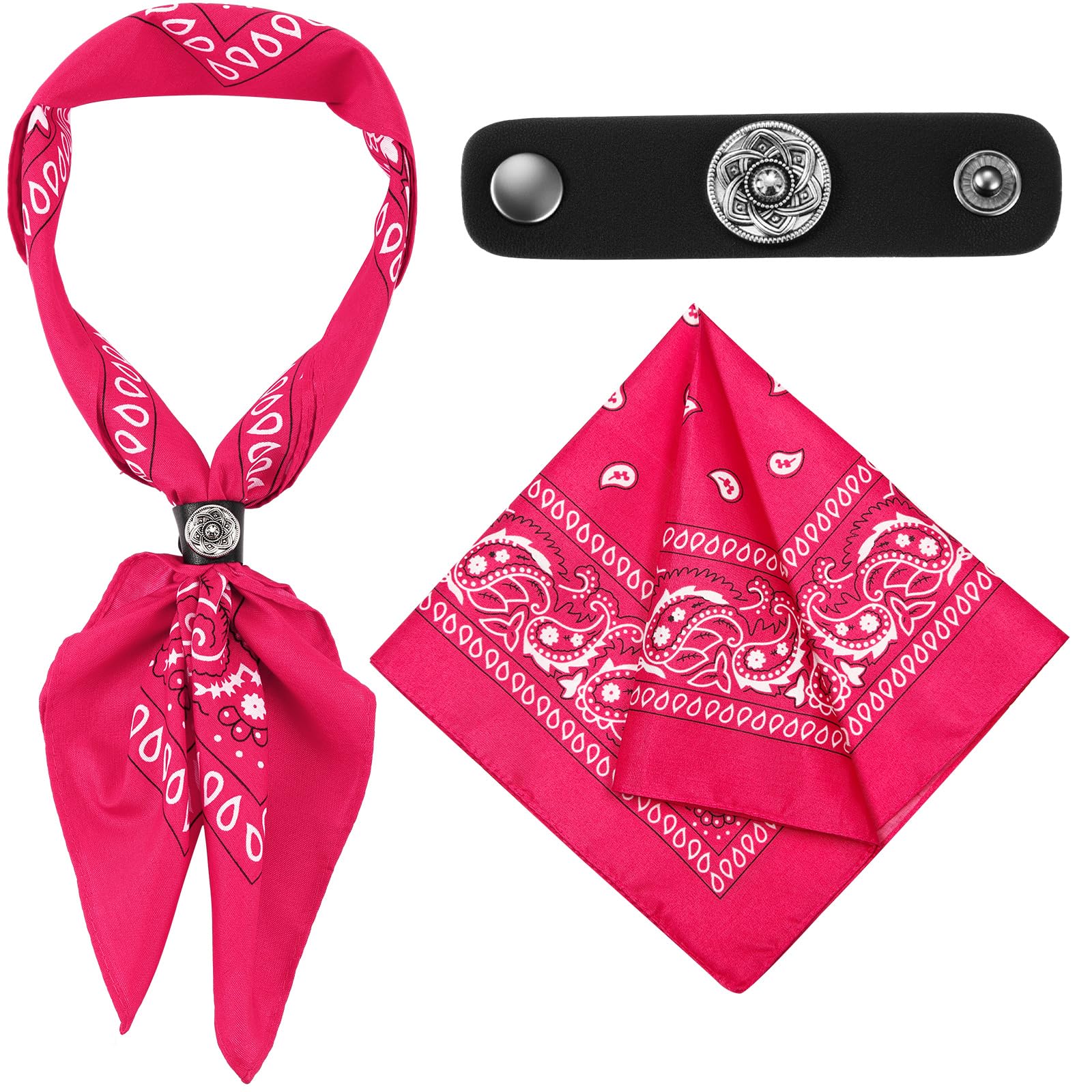 Bandanas Scarf with Leather Ring Floral Buckle Paisley Bandana Headwear Western Scarf Gifts for Women Men Halloween-picture-32