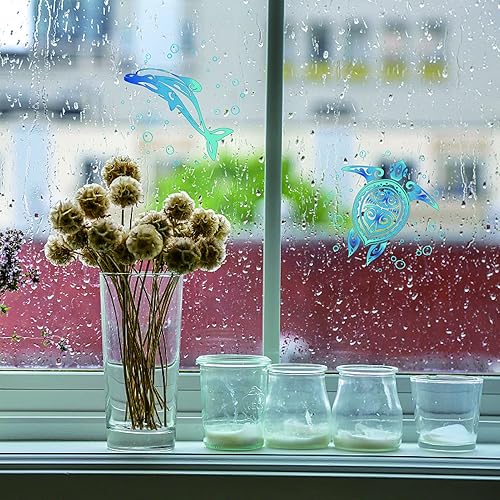 Miniatura 7 de GORGECRAFT 4 calcomanías estáticas de cristal de animales marinos de 6.3 pulgadas, calcomanías de vidrio de animales marinos, playa, tiburón, pulpo,