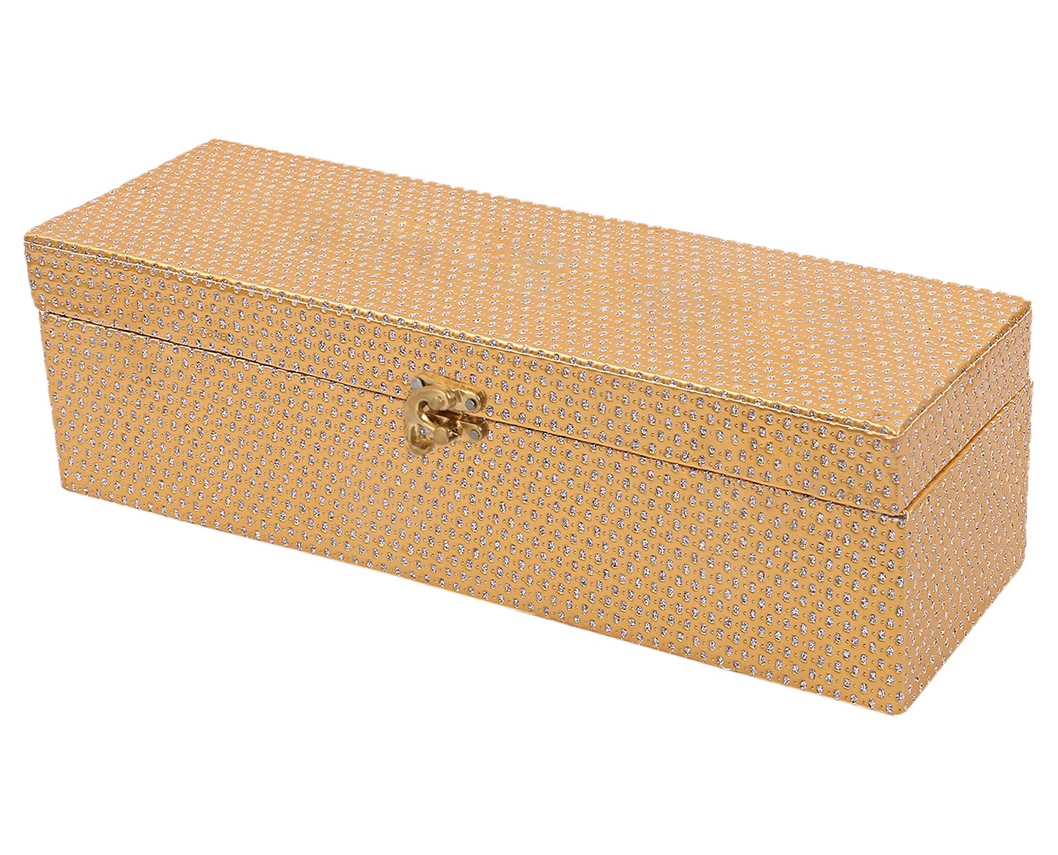 Kuber Industries Multipurpose Wooden Glitter Dot Design 1 Rod Bangle Box/Organizer/Case With Swing Arm Lock - Pack of 2 (Gold)-47KM0595