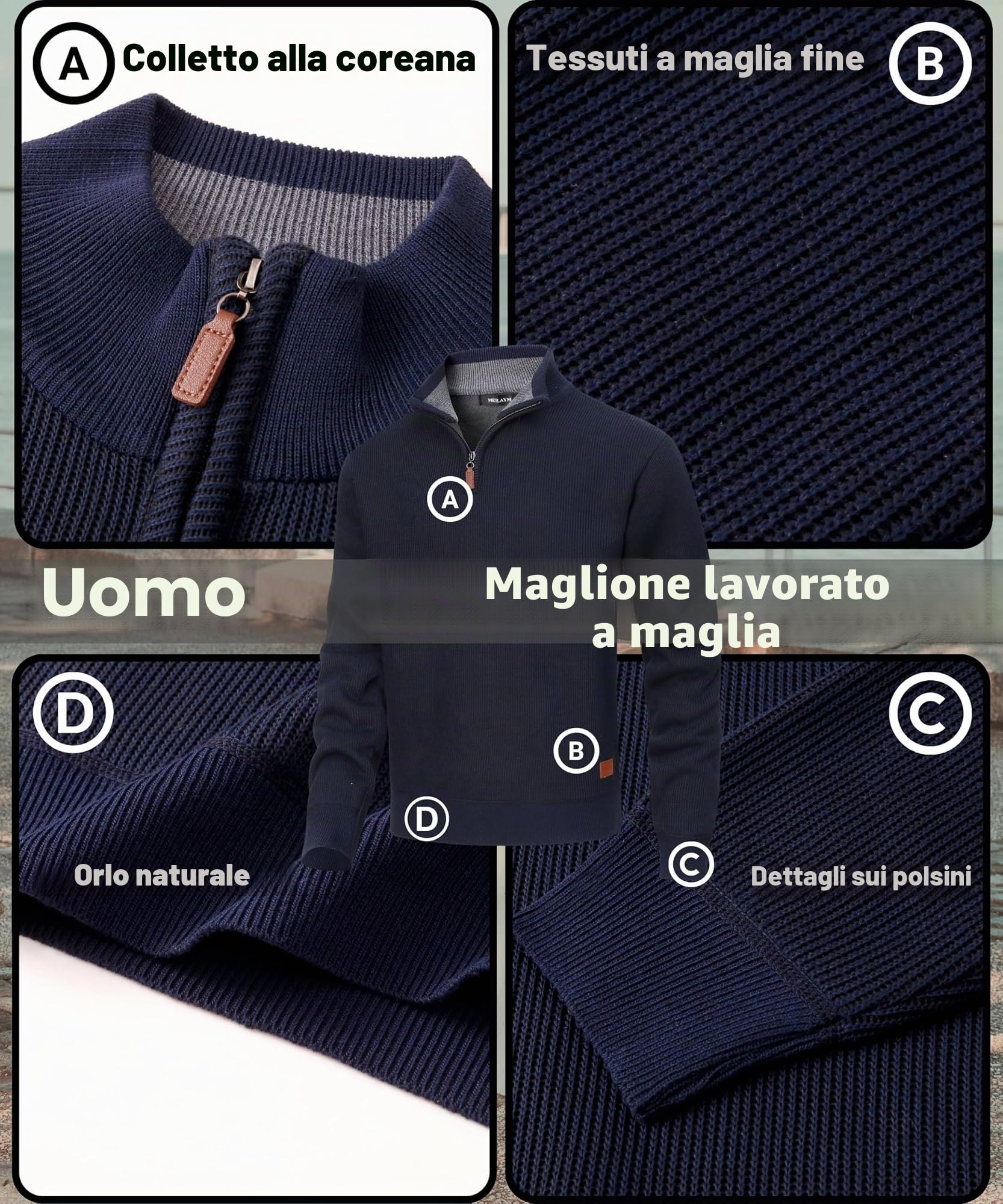 Maglioni Uomo con Collo Alto Invernali Lavorato a Maglia 1/4 Zip Pullover Maglione Tenere Caldo Maniche Lunghe Sweater Slim Fit Casual Maglioni