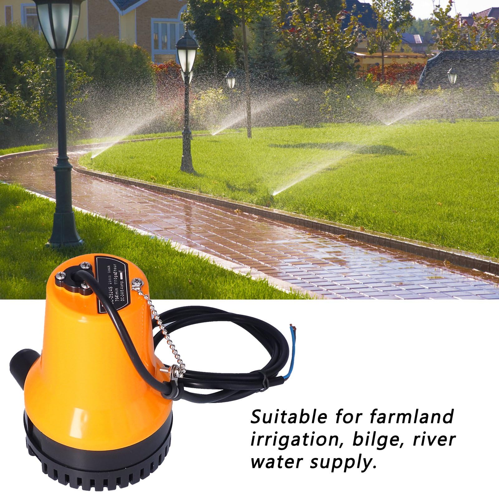 Keenso Bomba de Achique de 24 V Bomba de Agua Sumergible Eléctrica 60 W 7000 Rpm ABS Caucho Metálico 4,2 M3 H Salida de 25 Mm Elevación de 16,4 Pies para Barco Aspersor de Tierras de Cultivo de