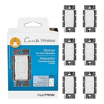 مفتاح التعتيم الذكي الأصلي من Lutron Caseta، مطلوب محور ذكي من Lutron، لمصابيح LED، 150 وات، أحادي القطب/ثلاثي الاتجاهات، لا يتطلب محايدًا، PD-6WCL-WH، أبيض، عبوة من 6 قطع