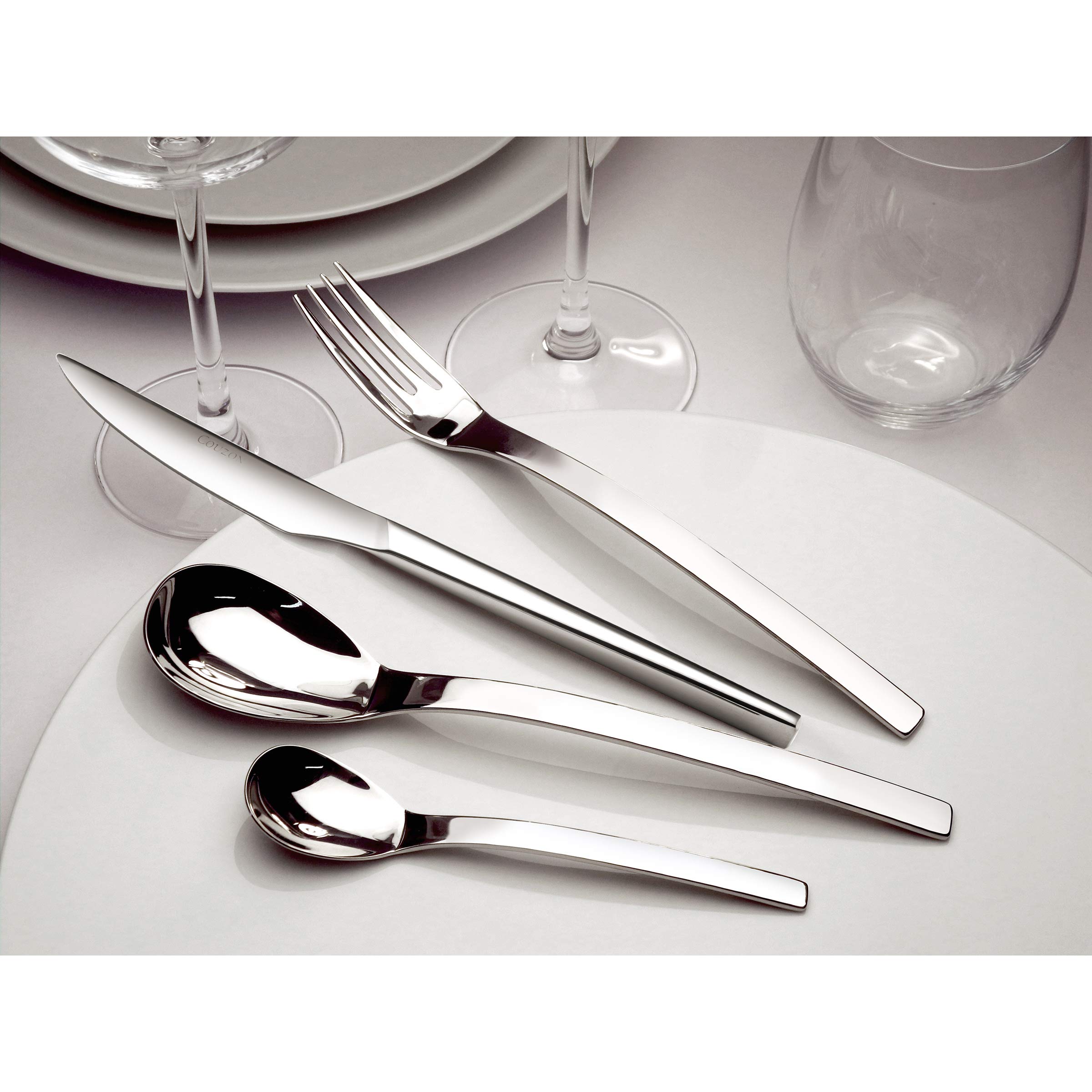 COUZON - Ménagère 50 couverts de table en coffre bois pour 12 personnes - Pix'Elle - Acier inoxydable 18/10, Finition Miroir, Epaisseur 2.5 mm - Inox