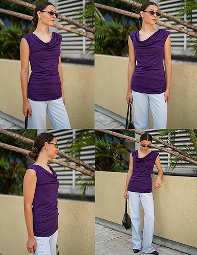 Miniatura 2 de Zeagoo Camiseta sin mangas para mujer, de moda, para salir, con pliegues, para negocios, casual, básica, túnica