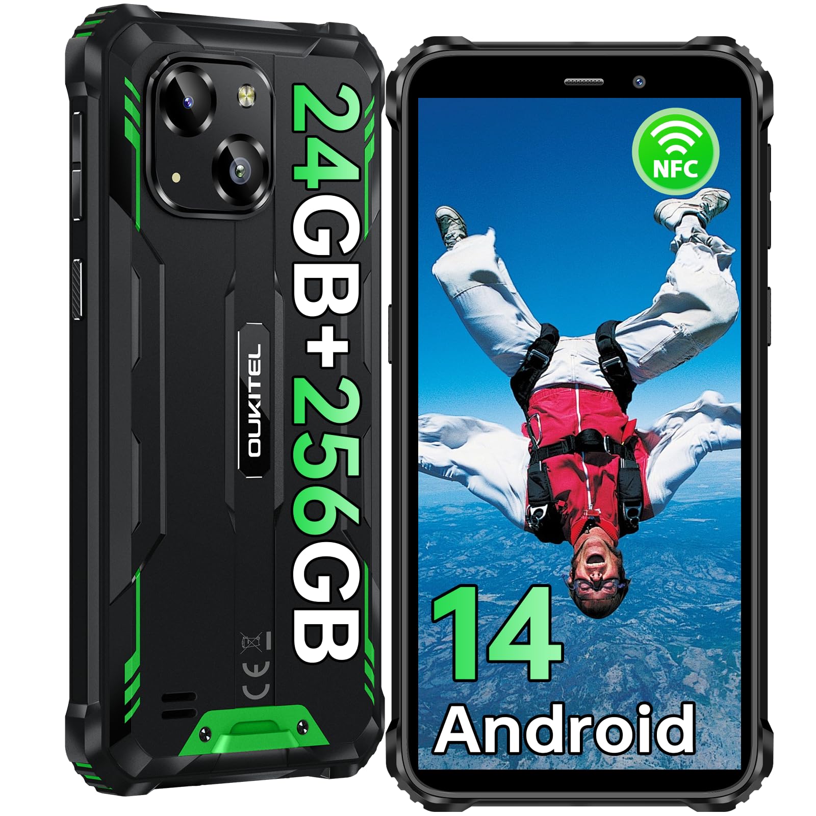 OUKITEL WP32 PRO Rugged Smartphone Android 14 (2024), 24(6+18) GB RAM+256GB ROM/1TB Telefono Indistruttibile, 6300mAh, 6.0" HD Cellulare da Lavoro Antiurto, 20MP Camera, IP68/IP69K, 4G Dual SIM/NFC