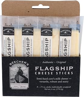 Beecher's Flagship Cheese Sticks, 0.75 oz, 8-Pack - Premium Globally Sourced Snack Cheese for Charcuterie