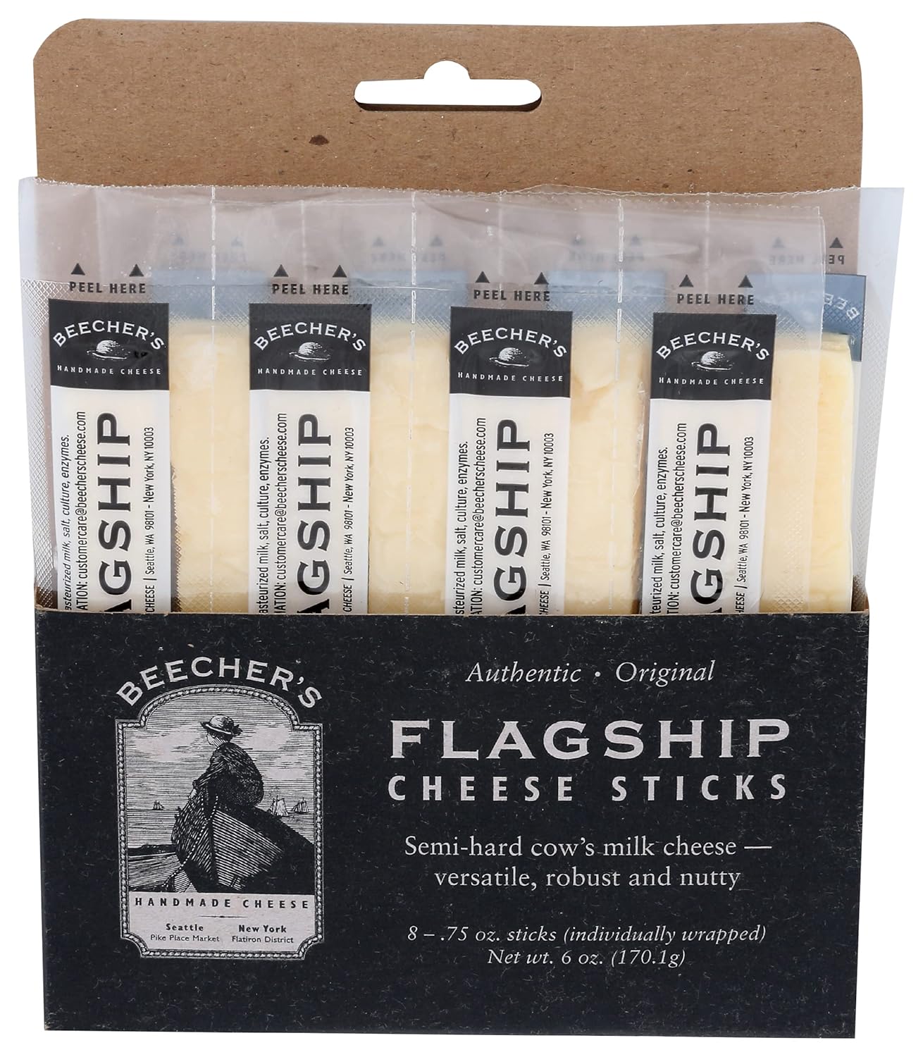 Beecher's Flagship Cheese Sticks, 0.75 oz, 8-Pack - Premium Globally Sourced Snack Cheese for Charcuterie