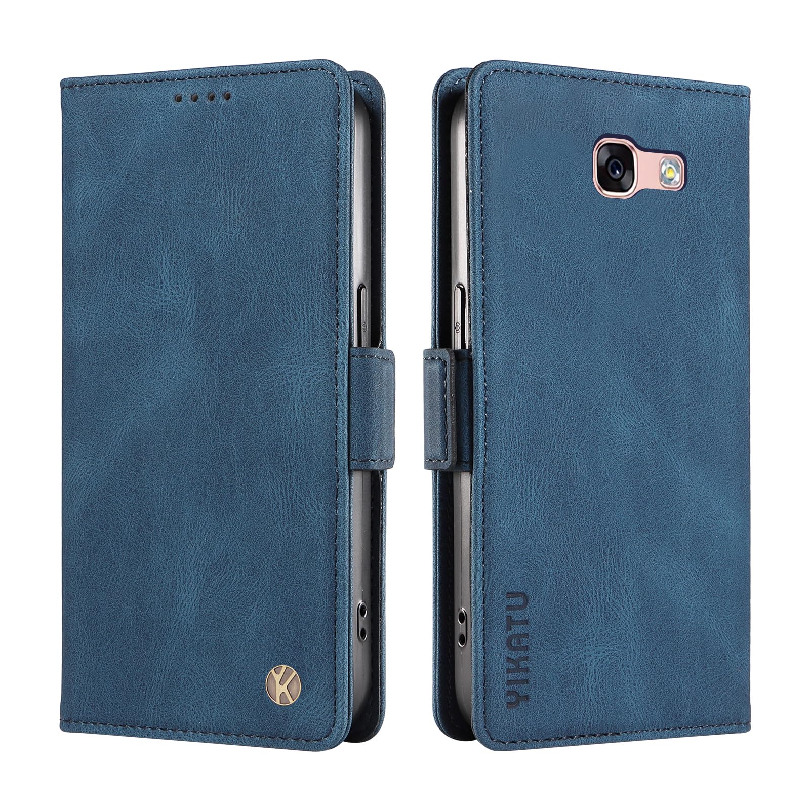 for Samsung Galaxy A3 (2017) Case with Card Holder, PU Leather Shockproof Durable for Samsung Galaxy A3 (2017) Phone Cover Wallet Case Protective Flip Folio Cover, Blue