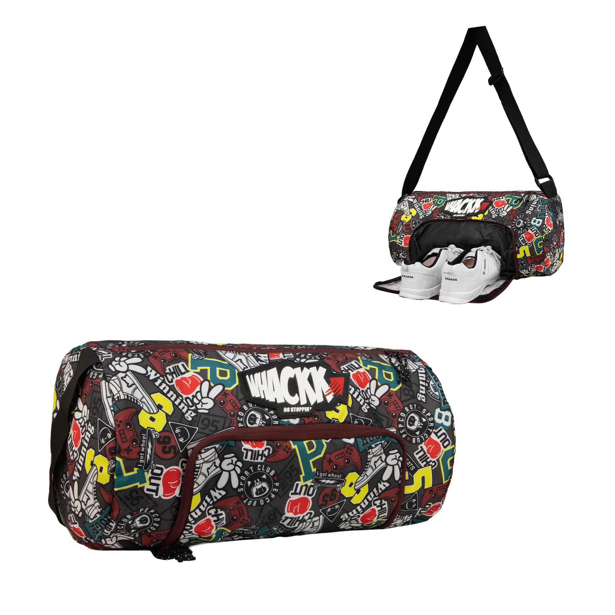 Whackk Track Printed Rugby Gym Bag|Fitness Bag|Sports Duffle|Multipurpose Carry Bag |Travel Duffel Bag|Adjustable Strap|Unisex|Sports Kit Bag