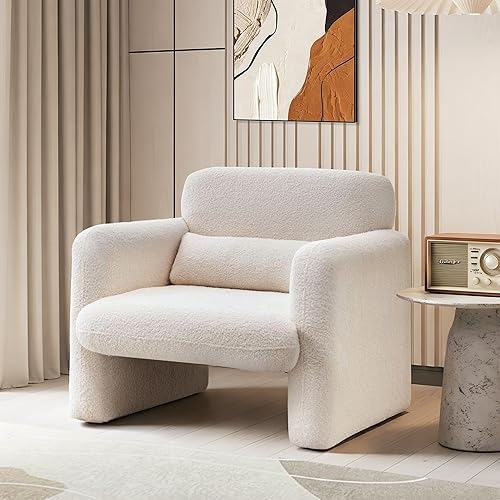 Sillas decorativas de 33.86 pulgadas, moderna silla armada de tela sherpa, cómoda silla tapizada para ocio, sofá individual con una almohada de