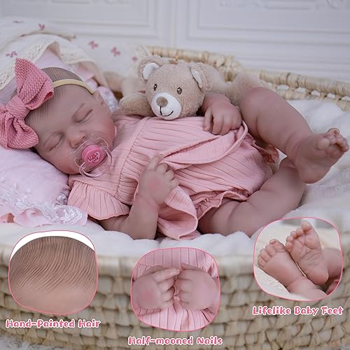 Miniatura 10 de EKOKIZ Muñecas de bebé recién nacido de 20 pulgadas, muñecas de bebé realistas de cuerpo completo, muñeca de vinilo suave con detalles hechos a