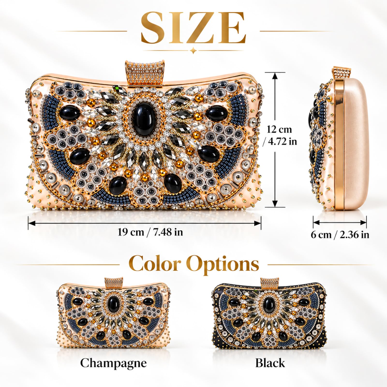 Clutch de noche con cuentas y cadena de metal
