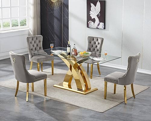 Miniatura 25 de Juego de mesa de comedor de mármol sintético blanco plateado de 70 pulgadas para 4, juego de mesa rectangular moderna de 5 piezas con patas de acero