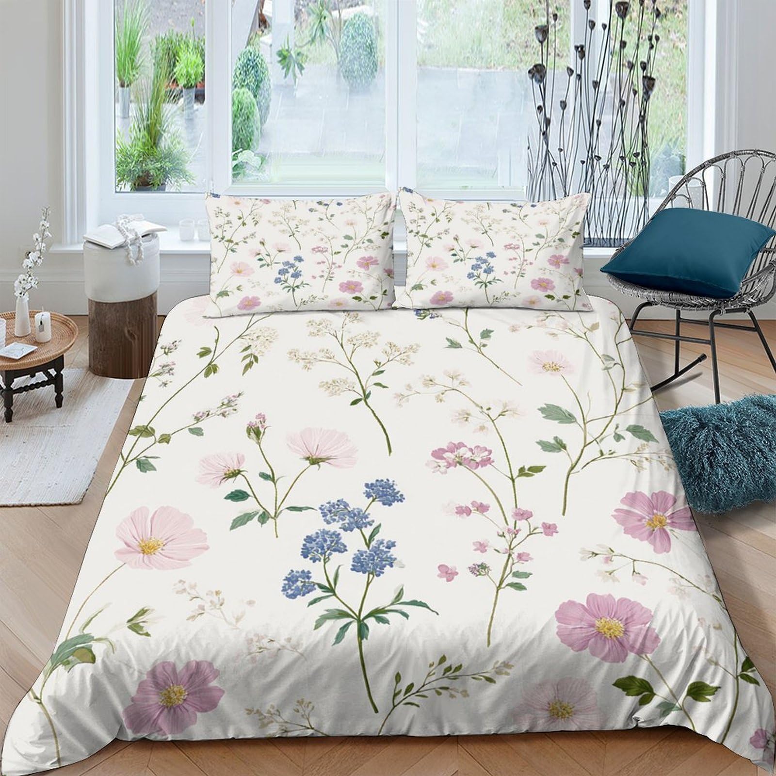 Ctjqhvkz Style-5 3D Printed Wildflower Fitted Sheet Microfiber Soft Floral Meadow Bed Cover For Bedroom Guest Room Decor Protection Single（135X200cm）