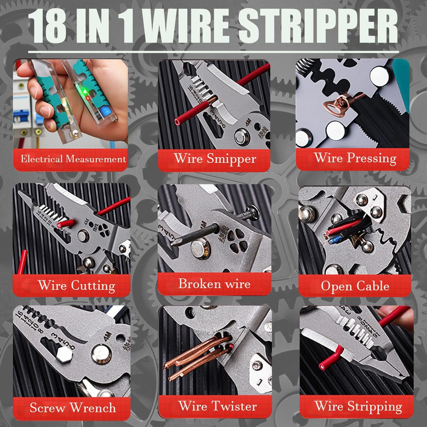 18-in-1 Folding Wire Stripper Pliers – Multifunctional Tool with Voltage Detector, Crimper & Stylus Screwdriver for Cutting, Stripping & Pulling Wires
