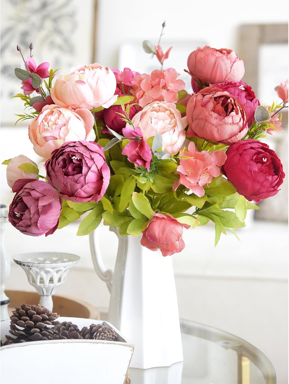 FiveSeasonStuff Vintage Artificial Peonies Silk Flowers and Hydrangeas for Wedding Bridal Home Décor – Beautiful Floral Centerpiece Arrangement Decoration with 2 Bouquets (Cheerful Medley)