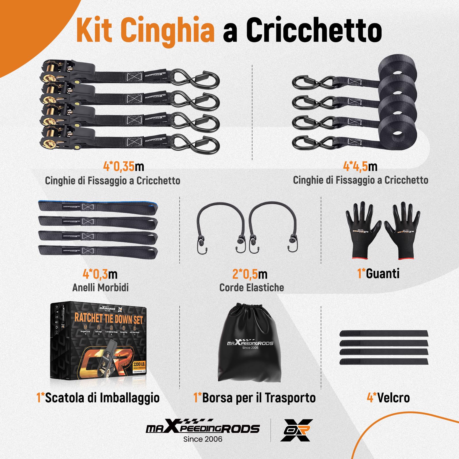 maXpeedingrods 4x 4,5 m Cinghie di Fissaggio a Cricchetto 997 kg Nero | con Ganci di Sicurezza a S, EN 12195-2