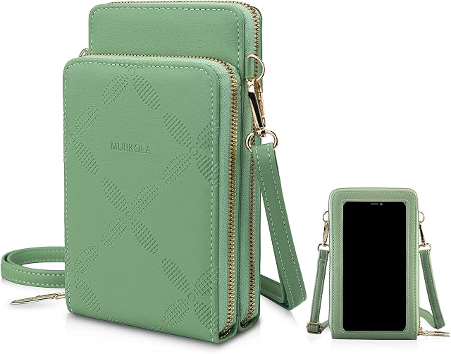 MUIIKOLA Touch Screen Crossbody Phone Bag,Women PU Leather Phone Shoulder Bag Multifunctional Clear Touchscreen Cross Body Purse with 8 Credit Card Slots and 1 ID Window