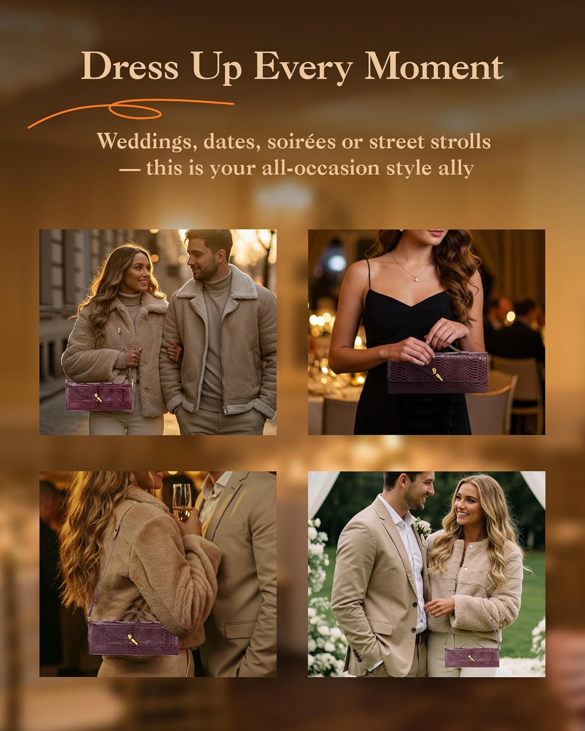 Elegant Evening Clutch Purse for Women – Structured Crocodile PU Leather Handbag for Wedding & Formal Party - Image 3