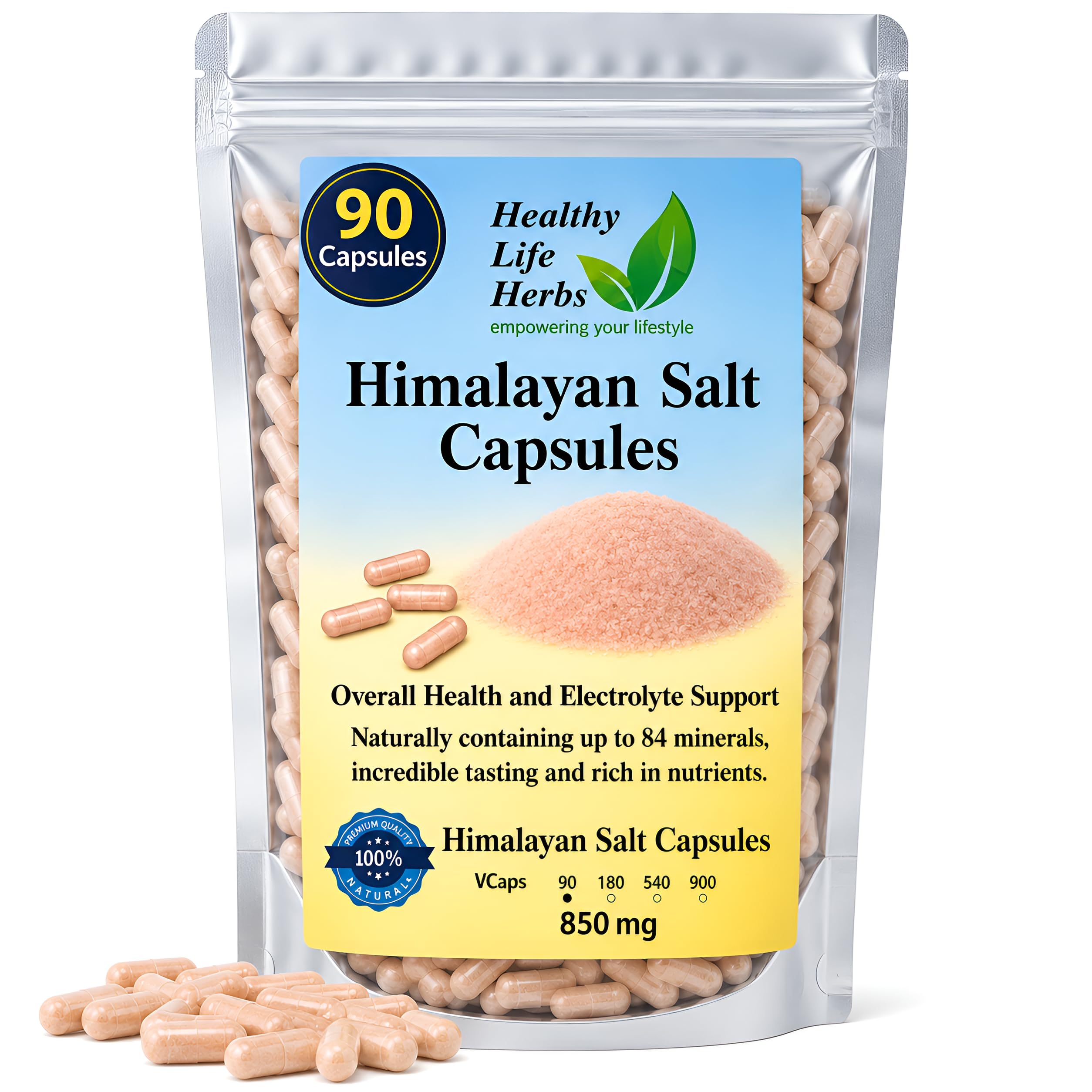 Pink Himalayan Salt Capsules 90 Caps (850 mg) Keto Diet Electrolyte