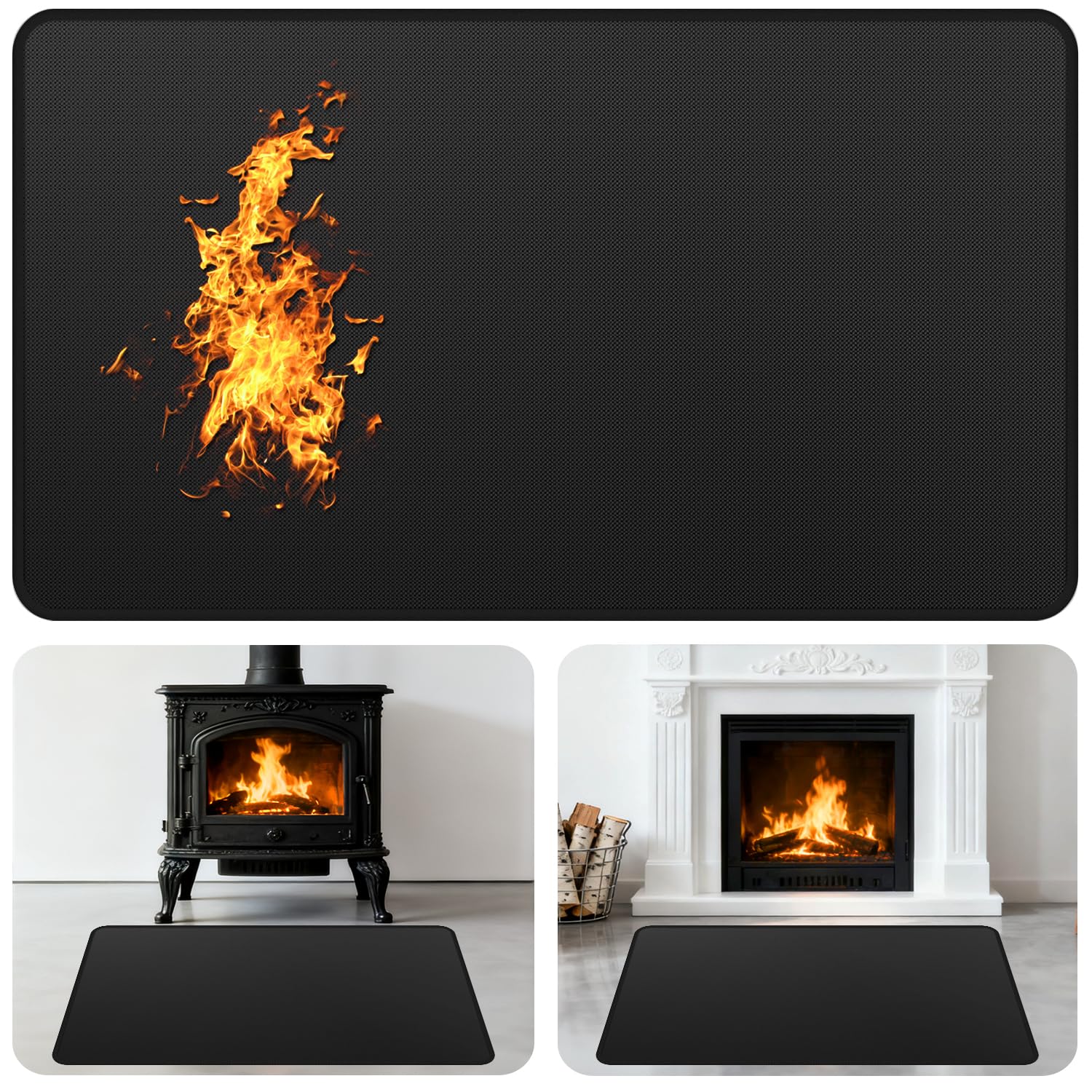 GRIBUDDY Fireplace Mat Fireproof, 48 x 30 Inch Hearth Rugs for Fireplaces Fire Resistant, Indoor Fire Pit Wood Stove Pads, Outdoor Under Grill Mats, Protect Floors and Decks from Sparks Embers