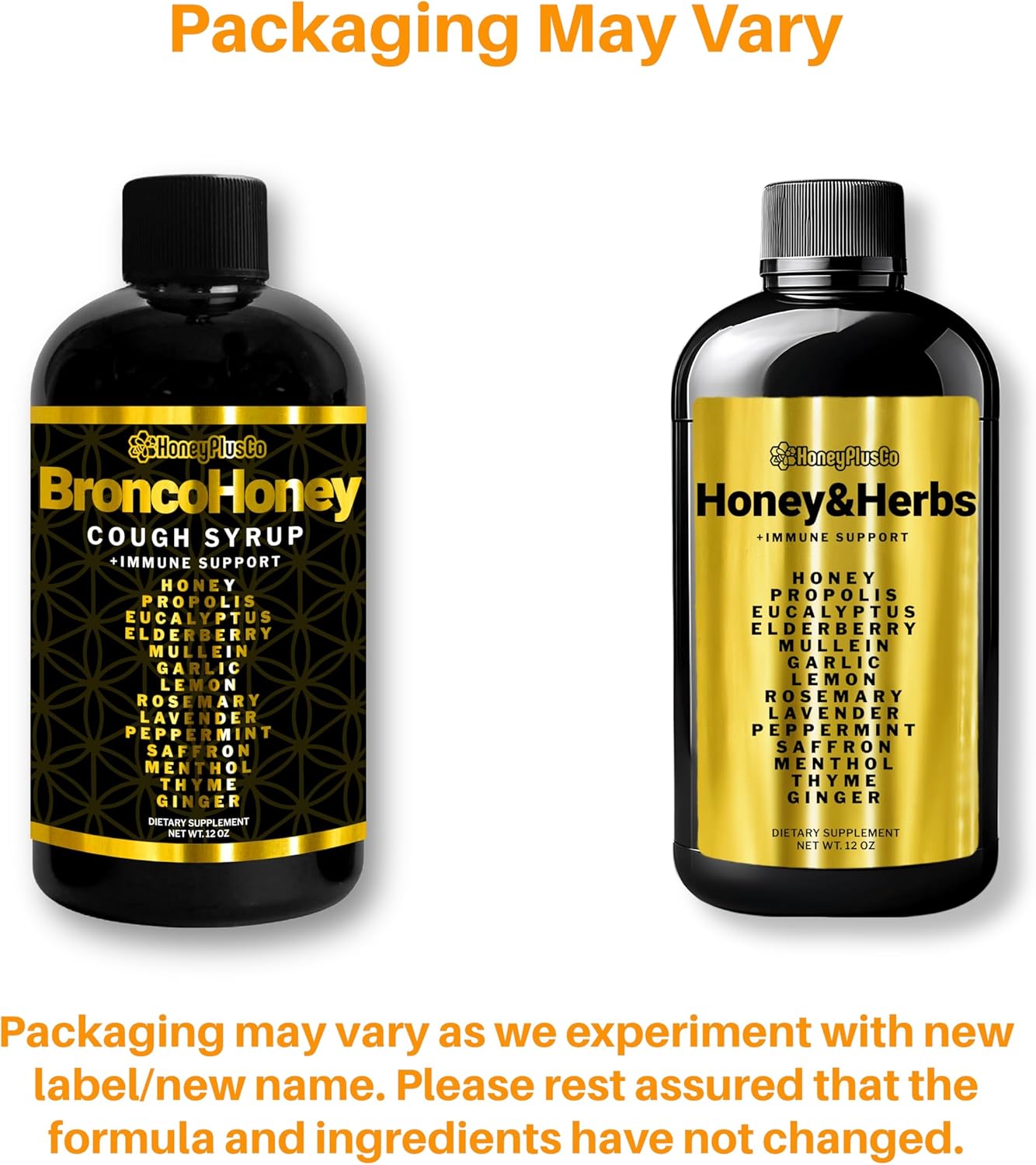 HoneyPlusCo | Honey&Herbs - Natural Honey Cough & Cold Relief +Immune Support - BroncoHoney (Reinforced with Propolis, Garlic, Lemon, Mint, Eucalyptus & More for Cough, Cold, Allergy) - 12 Oz