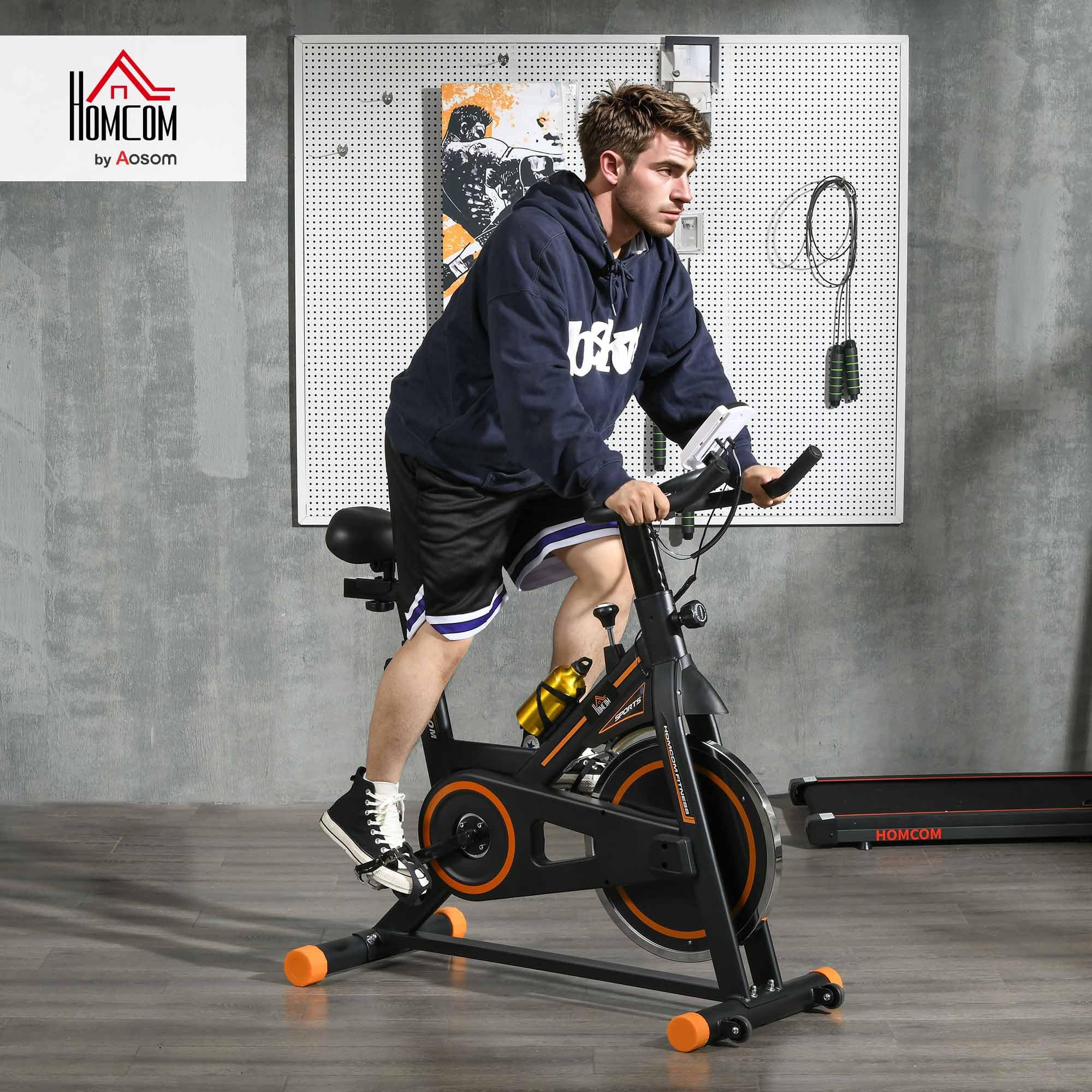 HOMCOM Vélo d'Appartement avec Écran LCD, Résistance Réglable, Charge 120 kg, Noir et Orange