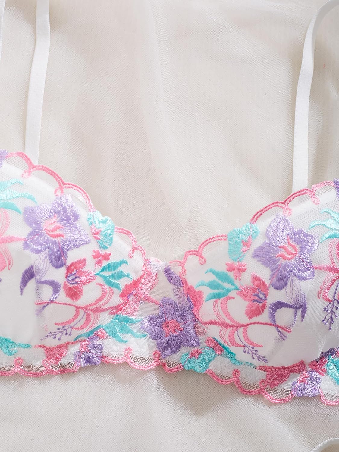 Floral Women Bra and Panty Sets Sexy Two Piece Underwire Embroidered Flower Mesh Underwire Push Up Lingerie Set - Image 3